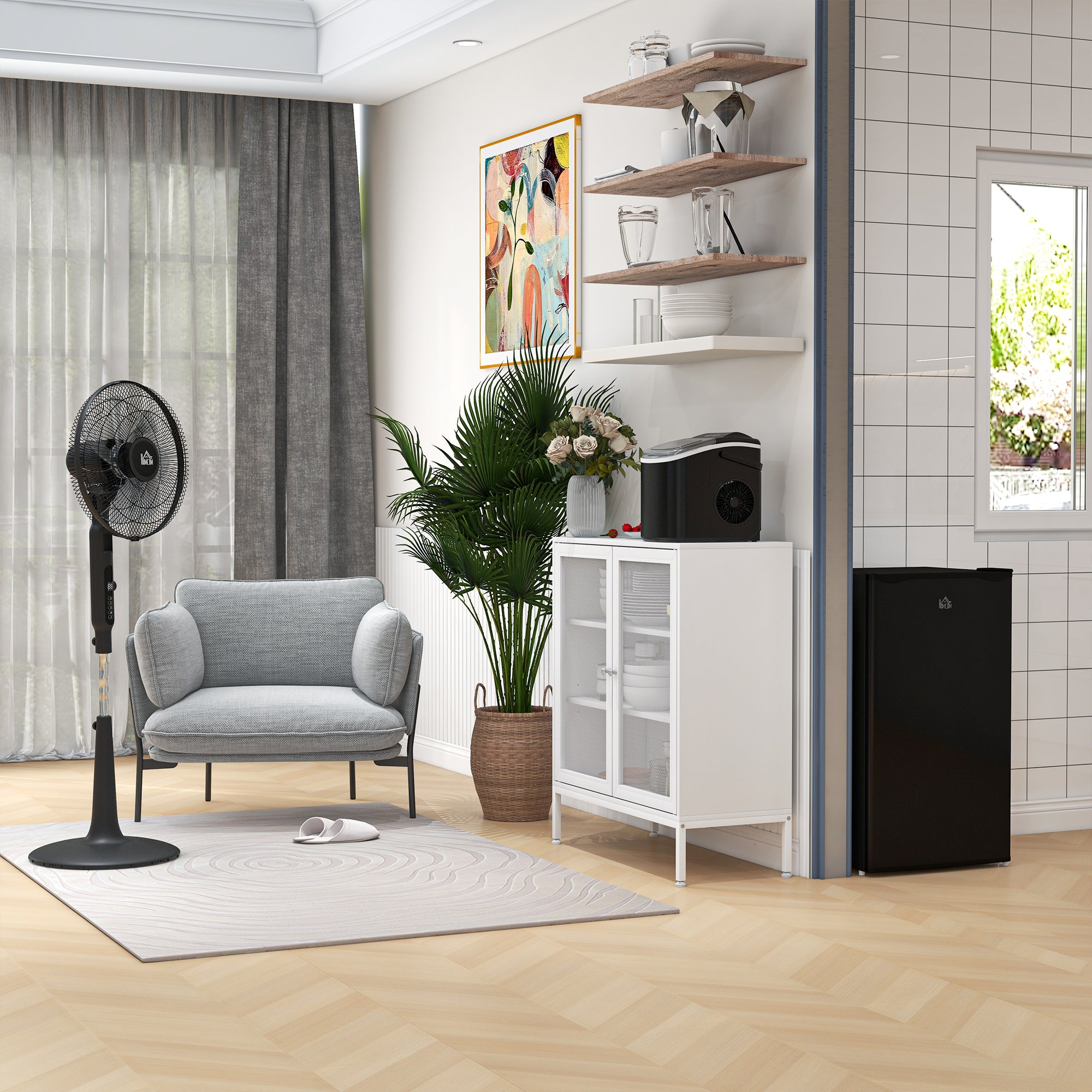 HOMCOM 91 Litre Freestanding Under Counter Fridge Freezer with Chiller Box, Reversible Door, Adjustable Thermostat, 47.5cm Wide,Black