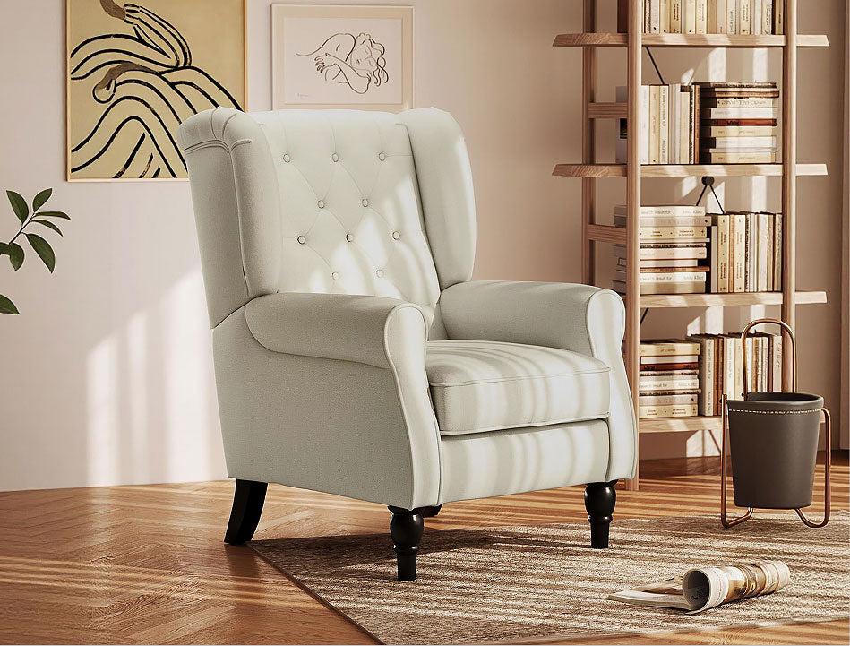 Mid Century Arm Chair for Living Room, Velvet Wingback Armchair with Wood Frame Button Tufted Design, Charcoal Grey