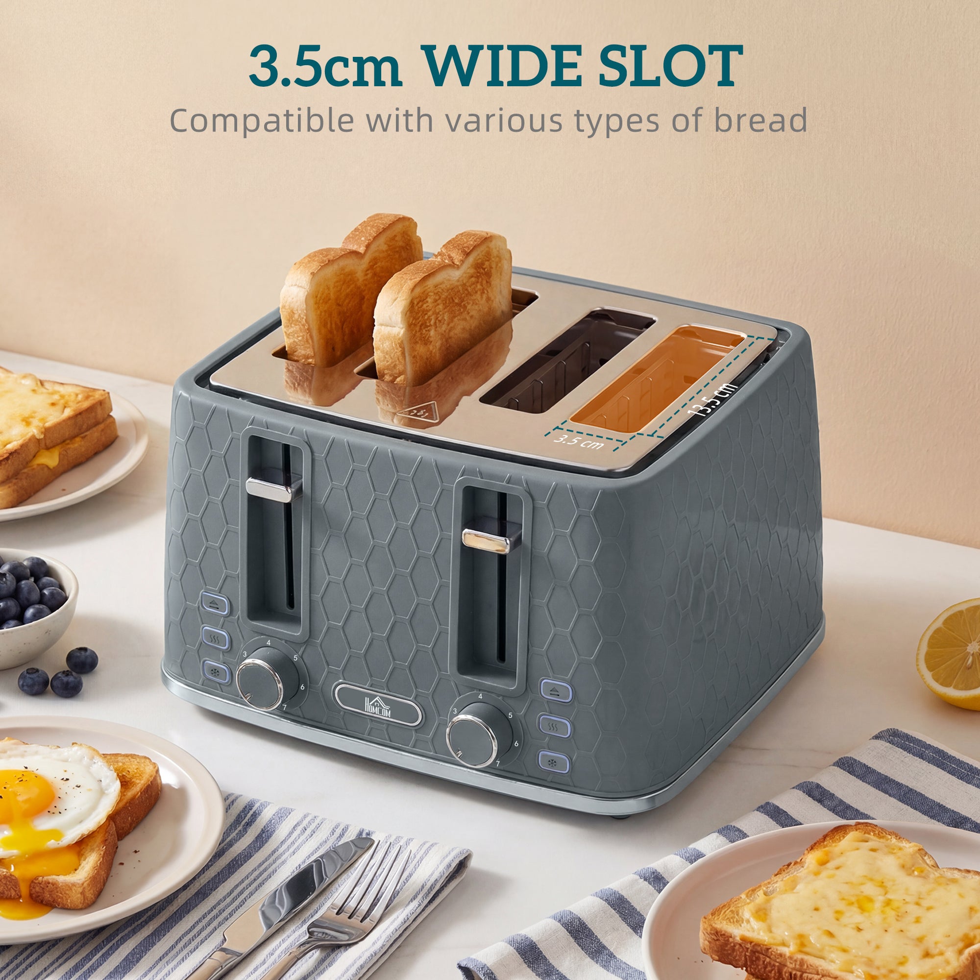 Kettle and Toaster Set, 1.7L 3000W Rapid Boil Jug Kettle with Strix Thermostat, Limescale Filter, 4 Slice Toaster with 7 Browning Controls, Crumb Tray, Grey