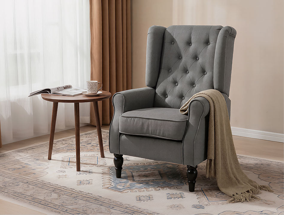 Mid Century Arm Chair for Living Room, Velvet Wingback Armchair with Wood Frame Button Tufted Design, Charcoal Grey