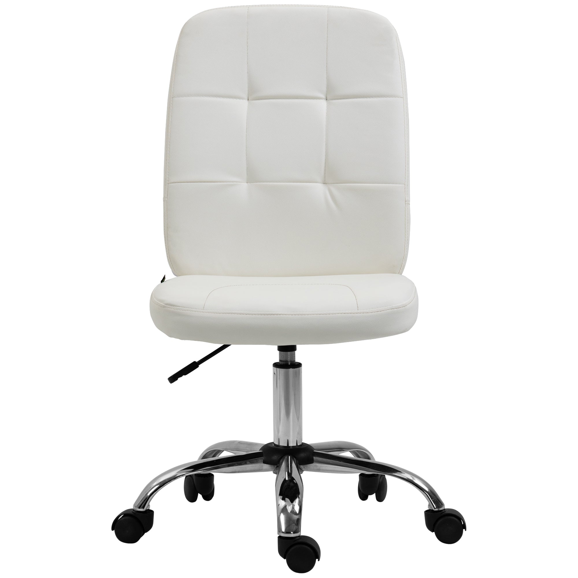Vinsetto Armless Office Chair, Faux Leather Desk Chair with Adjustable Height, Button Tufted, White