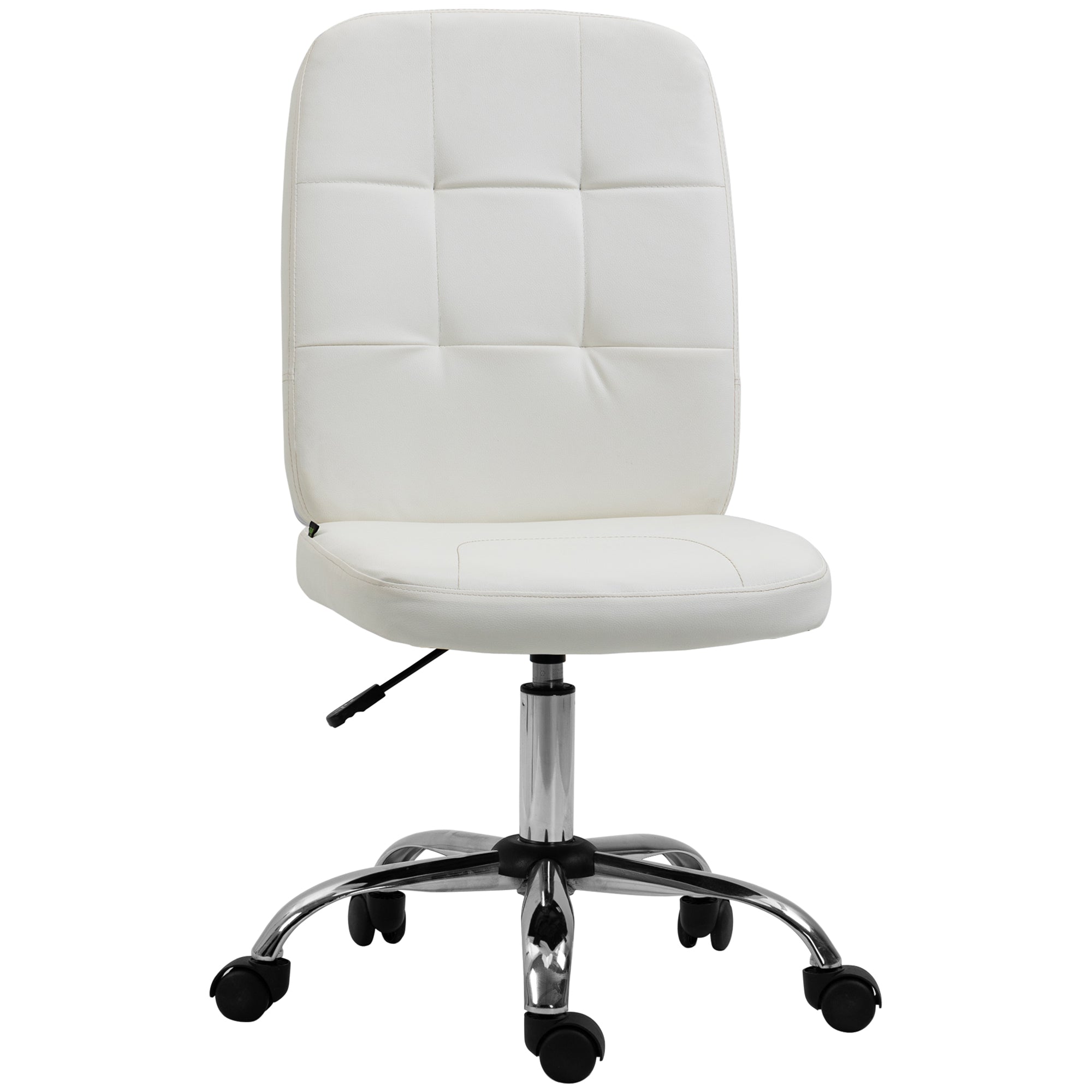 Vinsetto Armless Office Chair, Faux Leather Desk Chair with Adjustable Height, Button Tufted, White