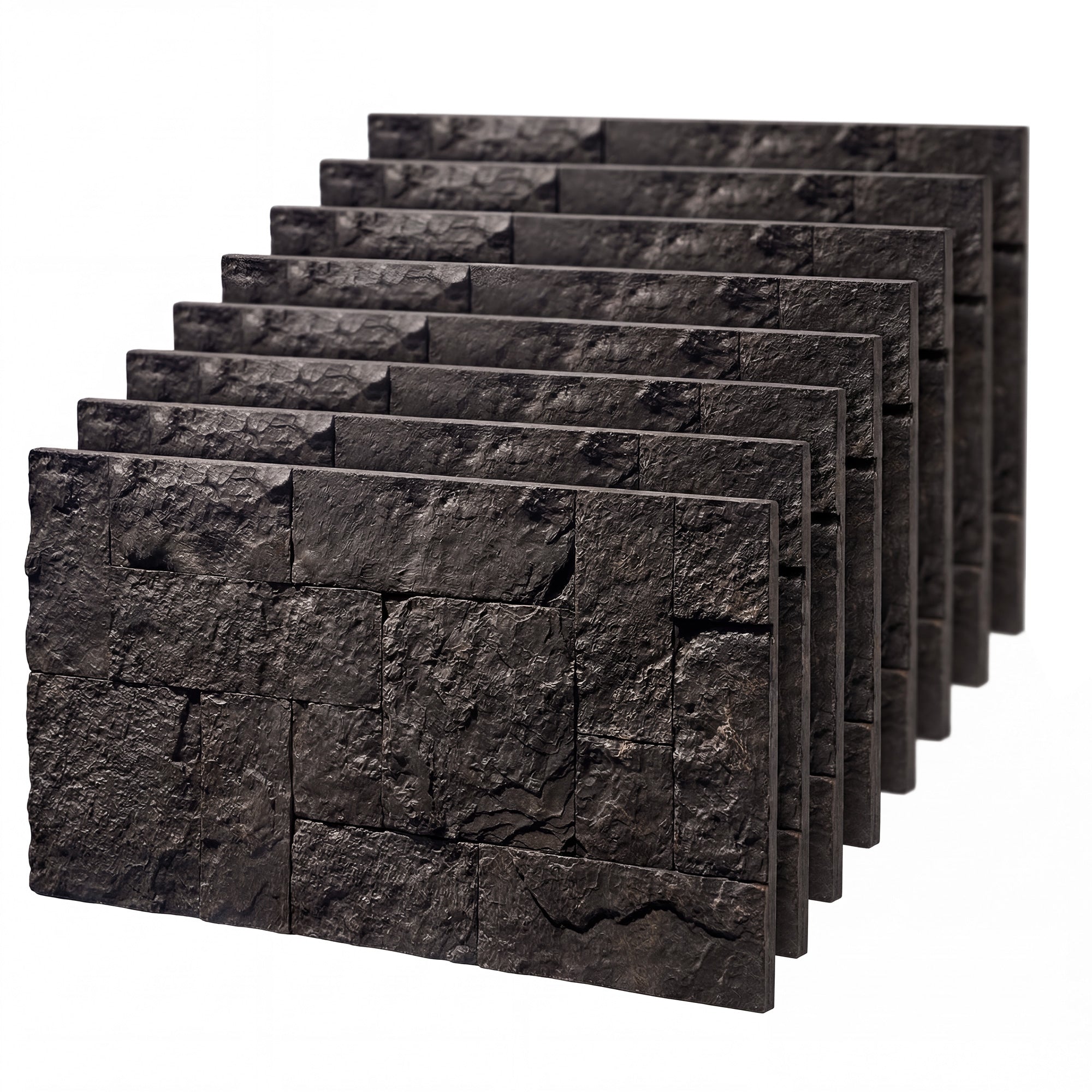 8-Pack 3D Faux Stone Wall Panels, Lightweight Polyurethane Panels for Interior and Exterior Accent Walls, Water-Resistant, 4' x 2', Cover 61.8 Sq.Ft., 1" Thick, Black