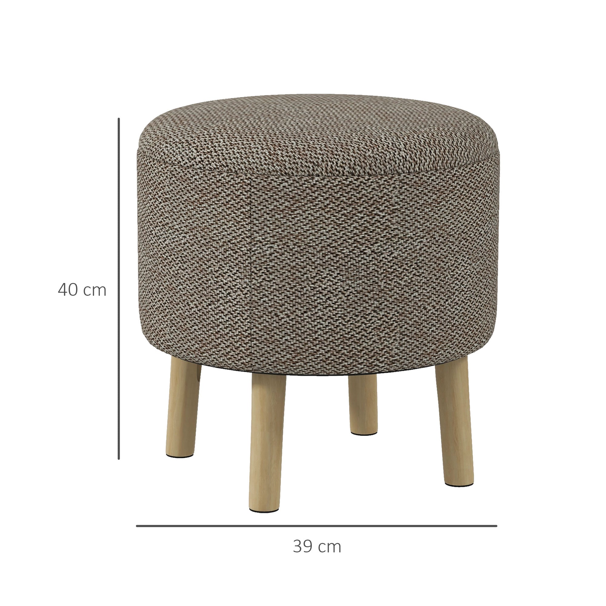 HOMCOM Round Storage Stool, Linen Fabric Upholstered Foot Stool with Removable Top, Padded Seat, Hidden Space and Wooden Legs for Living Room, Light Grey