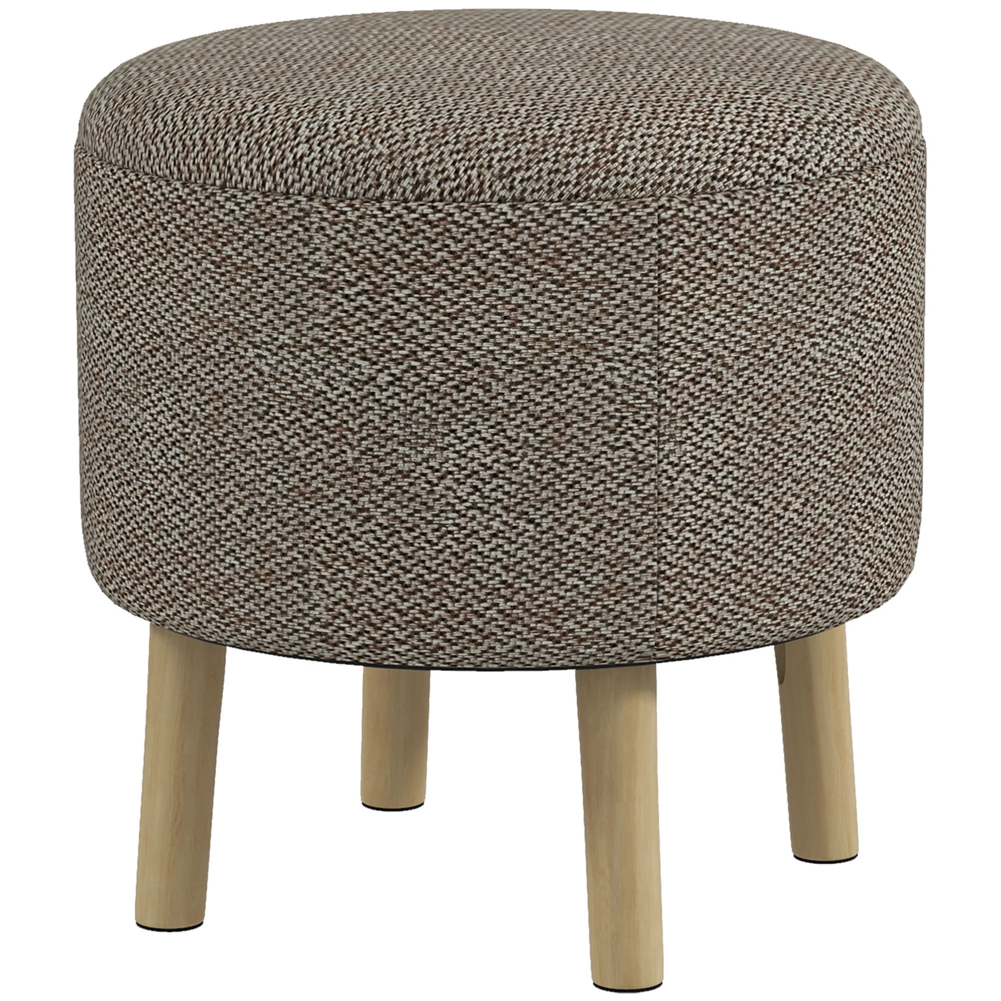 HOMCOM Round Storage Stool, Linen Fabric Upholstered Foot Stool with Removable Top, Padded Seat, Hidden Space and Wooden Legs for Living Room, Light Grey