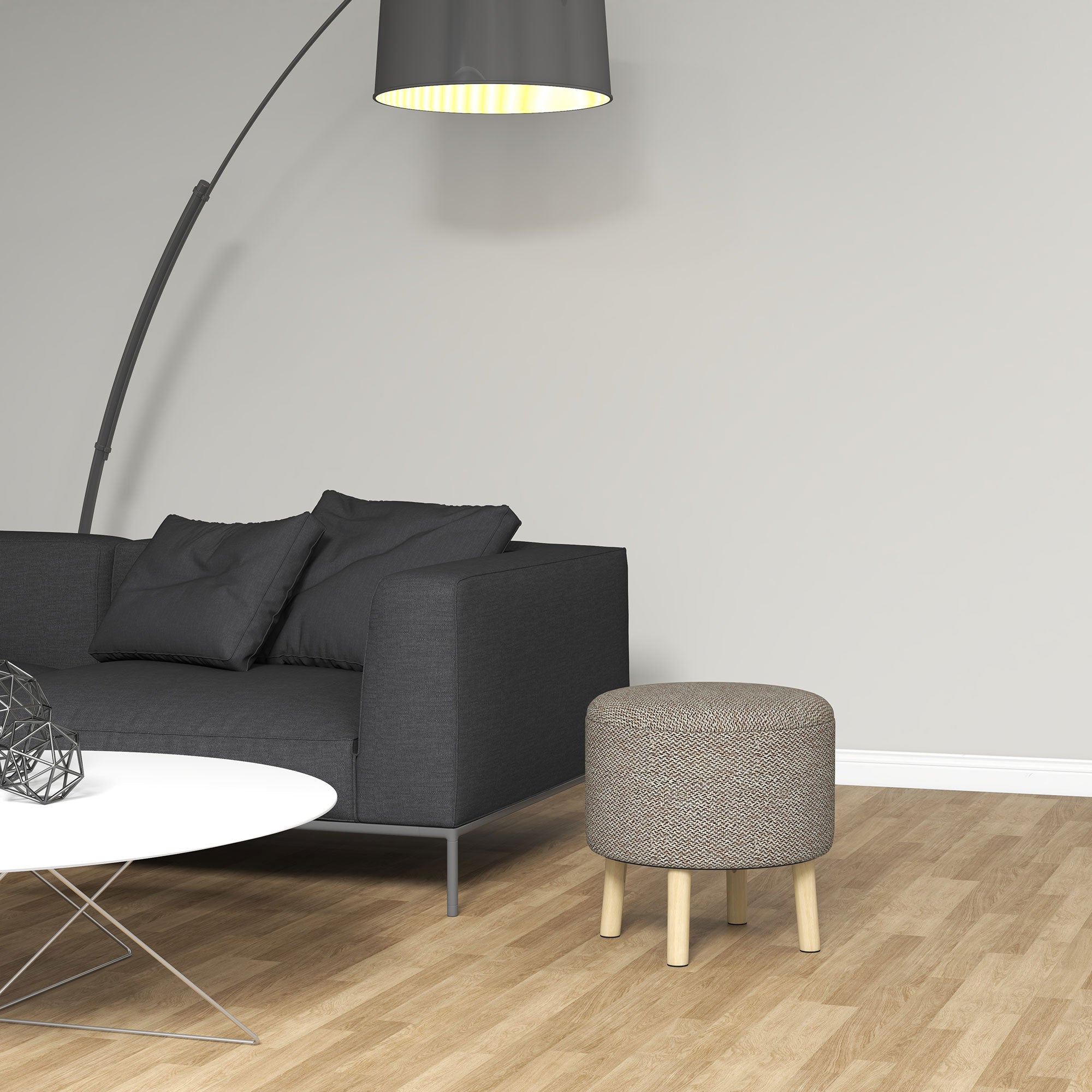 HOMCOM Round Storage Stool, Linen Fabric Upholstered Foot Stool with Removable Top, Padded Seat, Hidden Space and Wooden Legs for Living Room, Light Grey