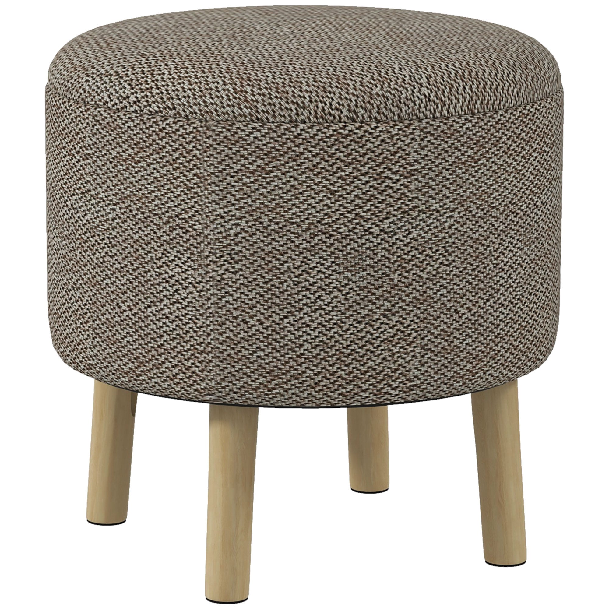 HOMCOM Round Storage Stool, Linen Fabric Upholstered Foot Stool with Removable Top, Padded Seat, Hidden Space and Wooden Legs for Living Room, Light Grey