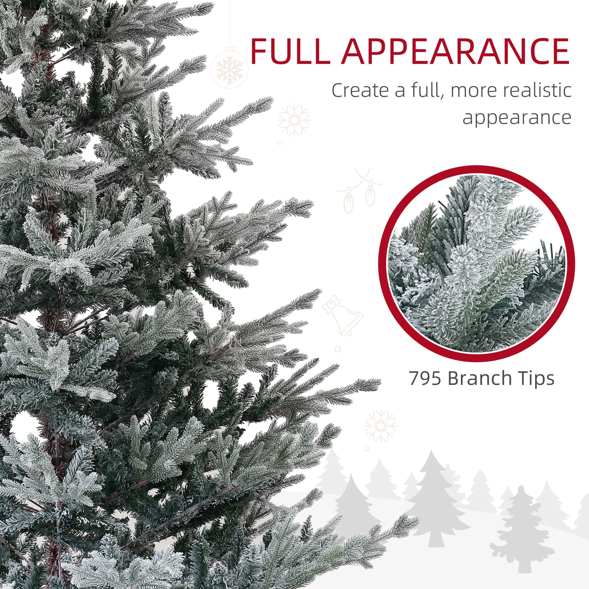 6ft Nordic Pine Artificial Christmas Tree with 795 Snow Flocked Tips, Foldable Metal Stand, Easy Assembly, Hinged Xmas Tree for Home Office Holiday