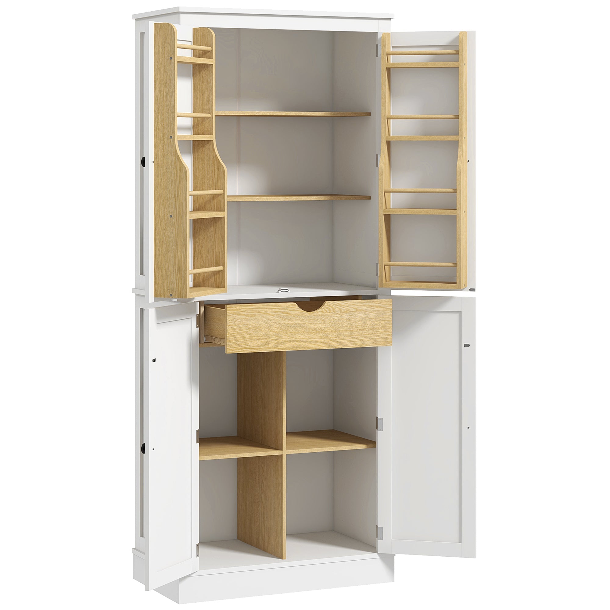 72" Kitchen Pantry Storage Cabinet with 5 Tier Storage Shelving & Drawer, White