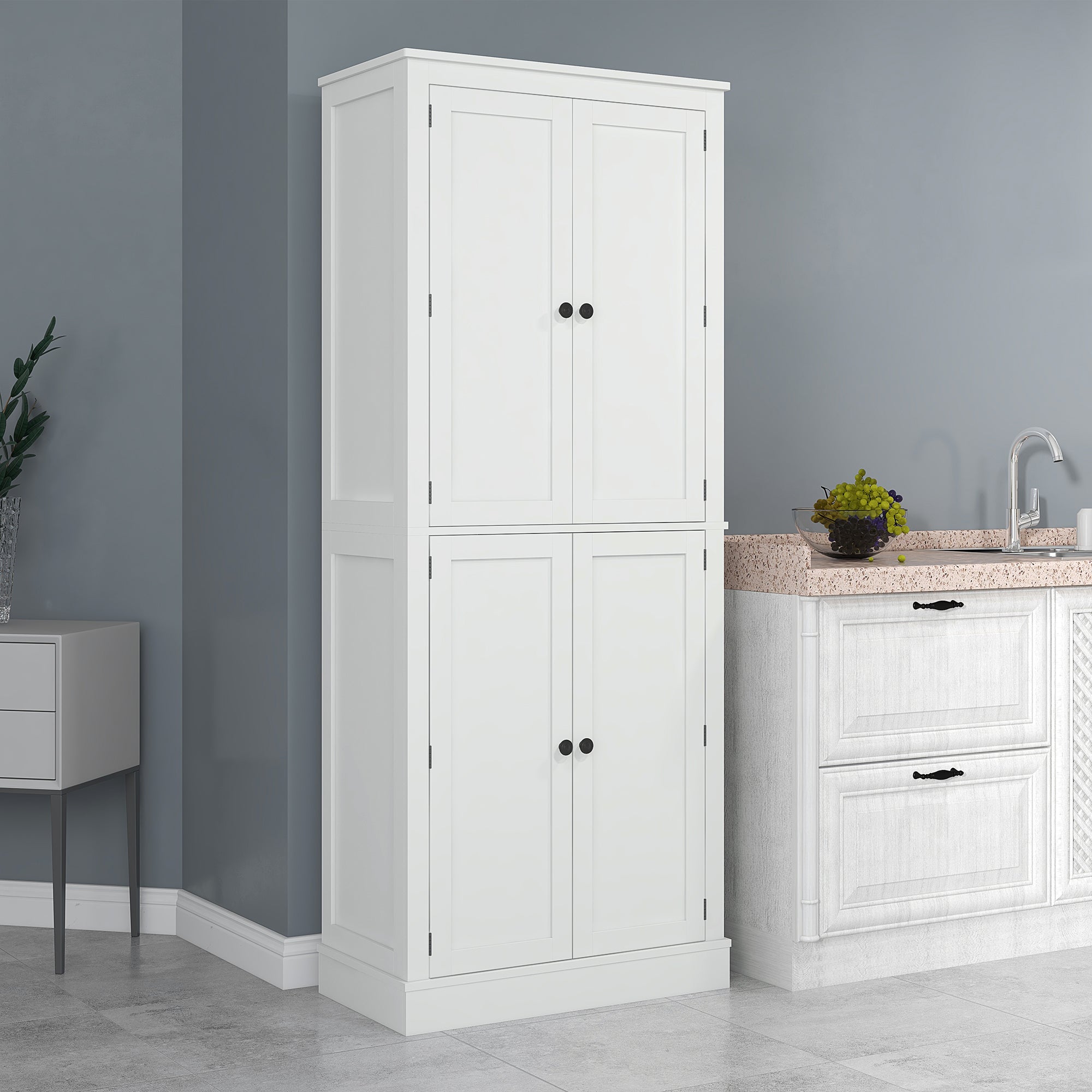 72" Kitchen Pantry Storage Cabinet with 5 Tier Storage Shelving & Drawer, White