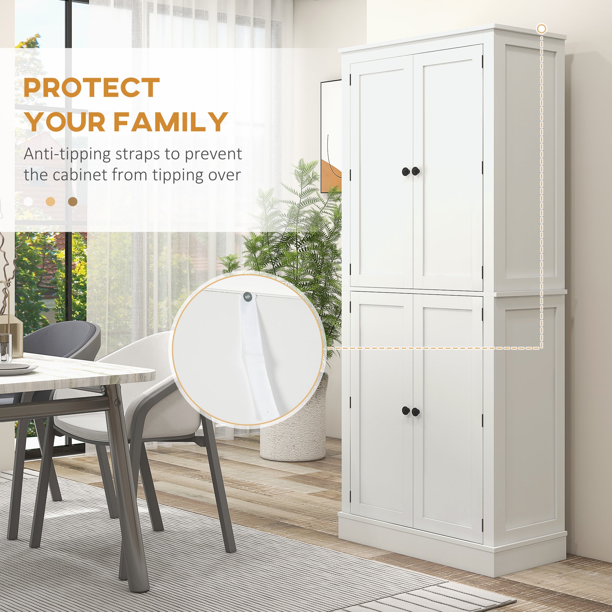 72" Kitchen Pantry Storage Cabinet with 5 Tier Storage Shelving & Drawer, White