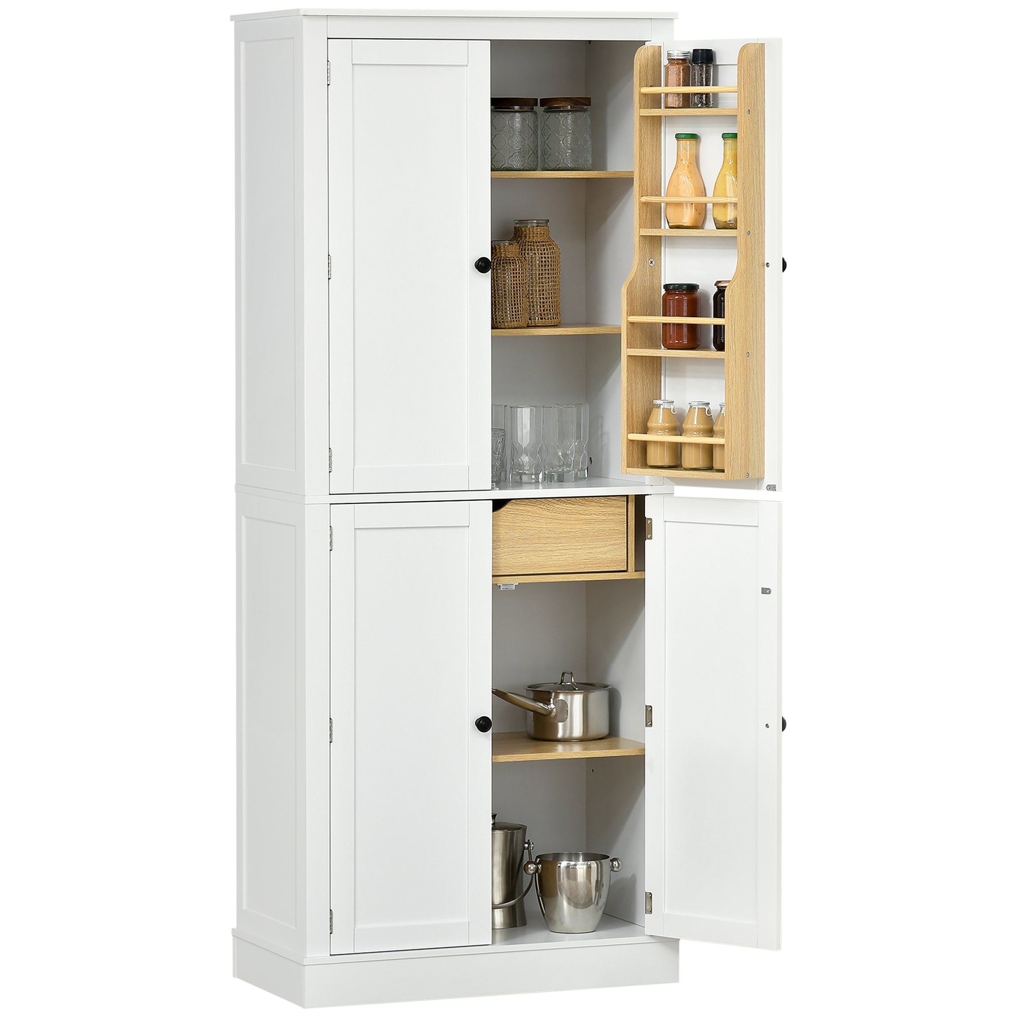 72" Kitchen Pantry Storage Cabinet with 5 Tier Storage Shelving & Drawer, White