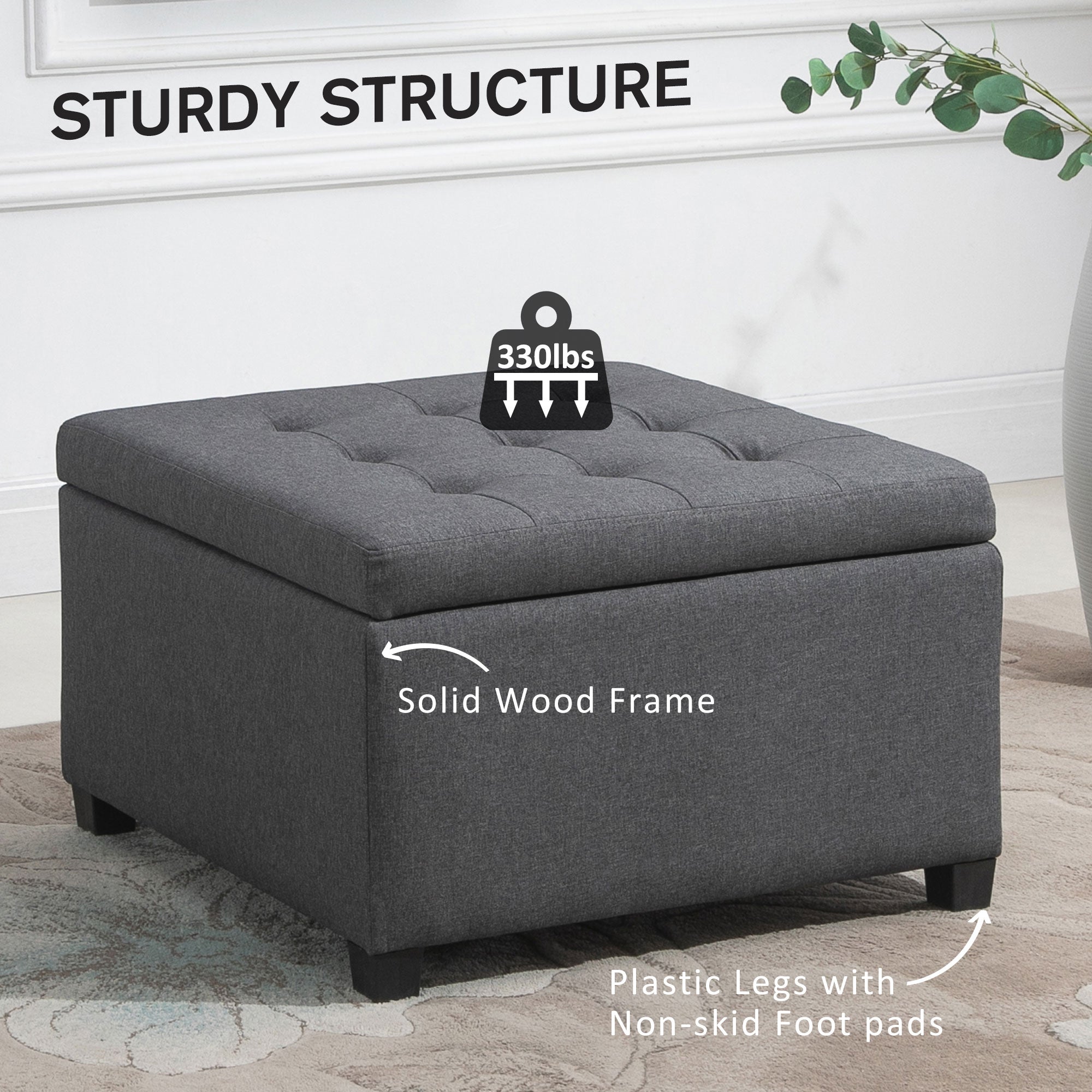 Round Storage Ottoman Bench, Button Tufted Ottoman with Flip Top for Entryway, Gray