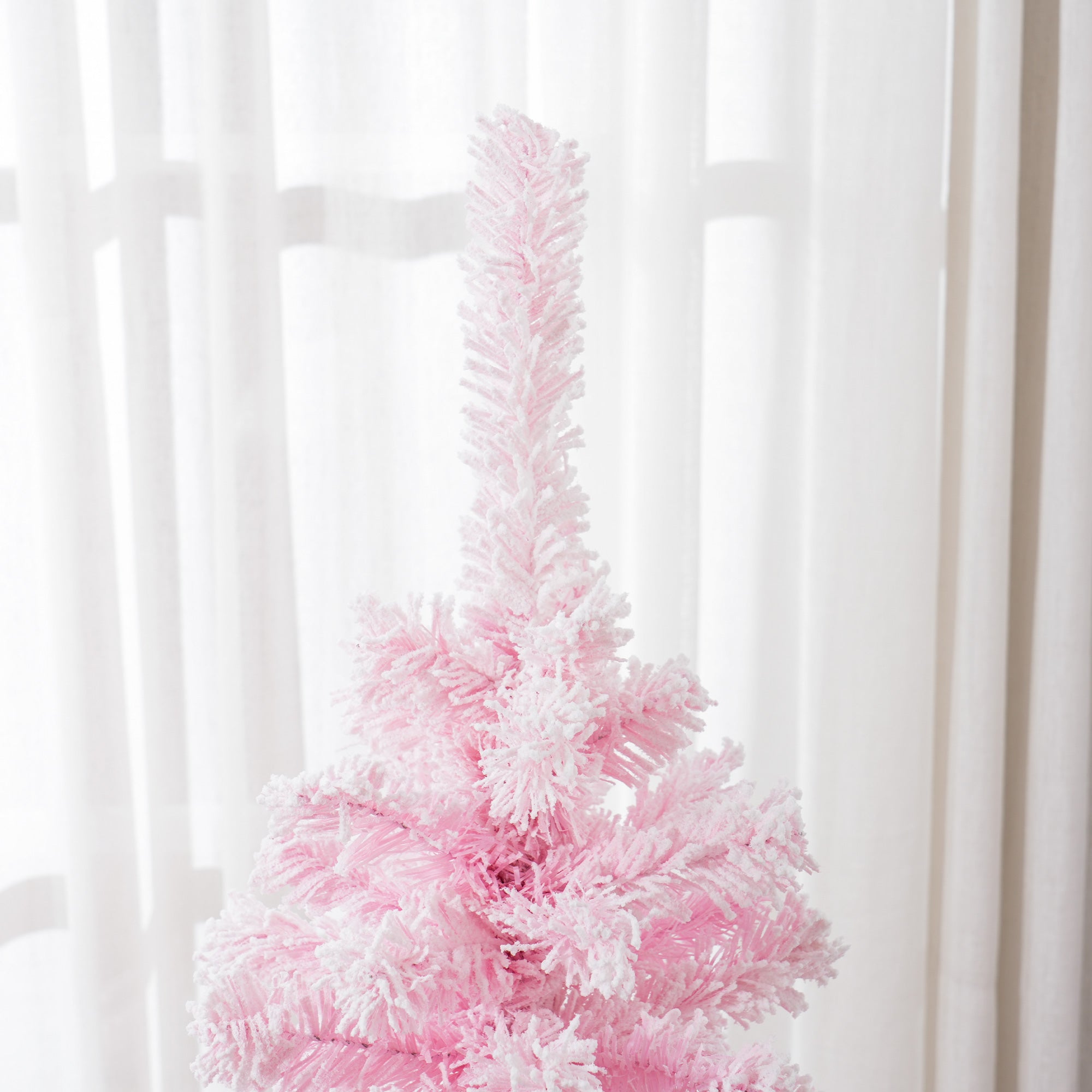 HOMCOM 4 FT Snow Flocked Artificial Christmas Tree, Pencil Xmas Tree with Realistic Branches, Auto Open and Steel Base, Pink