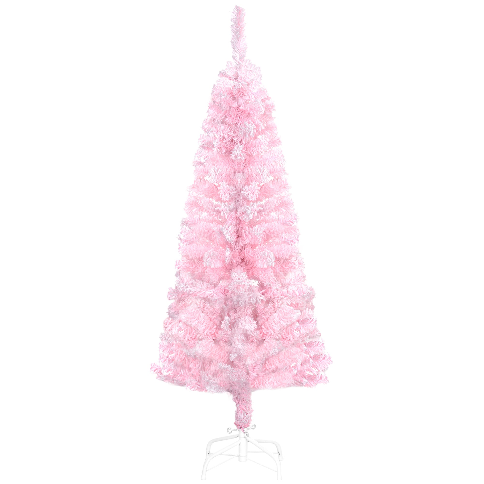 HOMCOM 4 FT Snow Flocked Artificial Christmas Tree, Pencil Xmas Tree with Realistic Branches, Auto Open and Steel Base, Pink