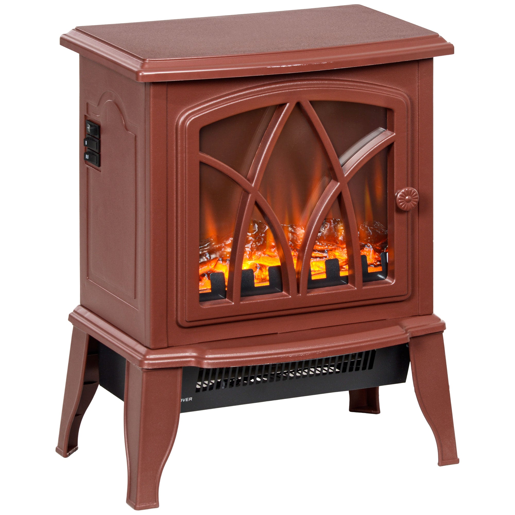 Electric Fireplace Heater with Flame Effect & Overheat Protection, 750W/1500W, Red