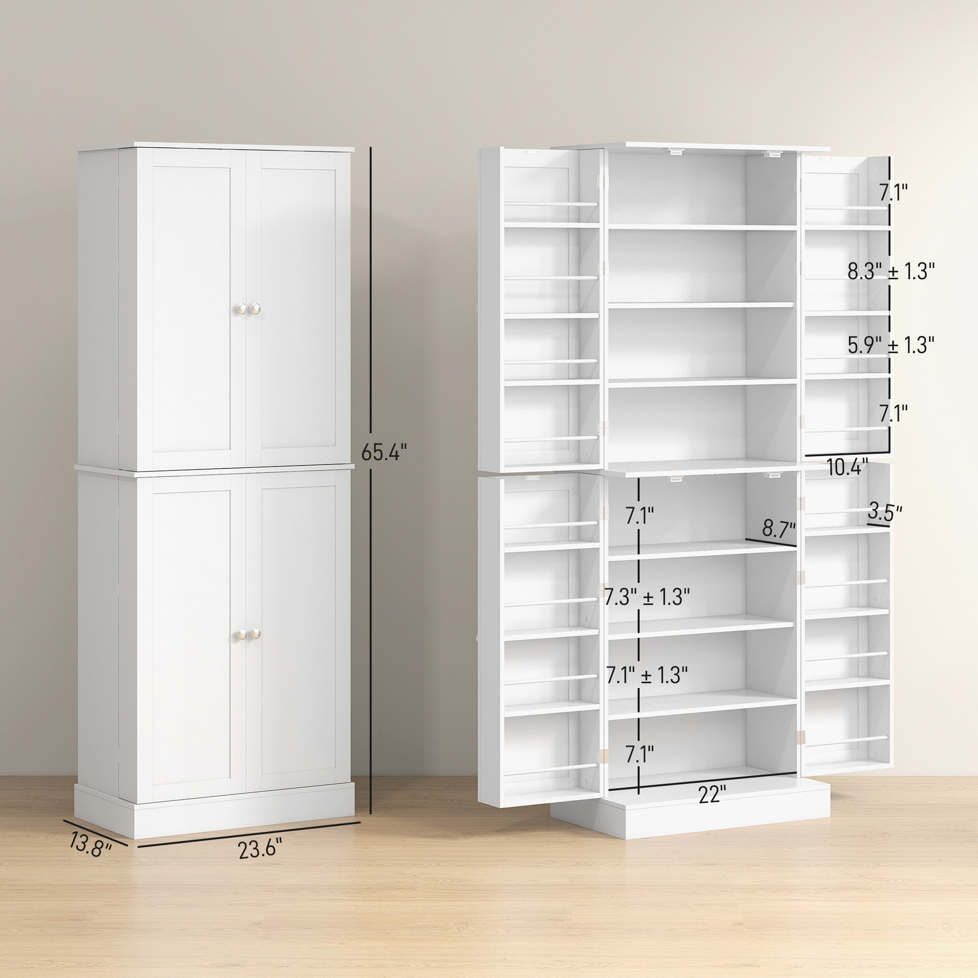 65" Kitchen Cabinet with 4 Doors and 16 Door Shelves for Dining Room, White - HOMCOM
