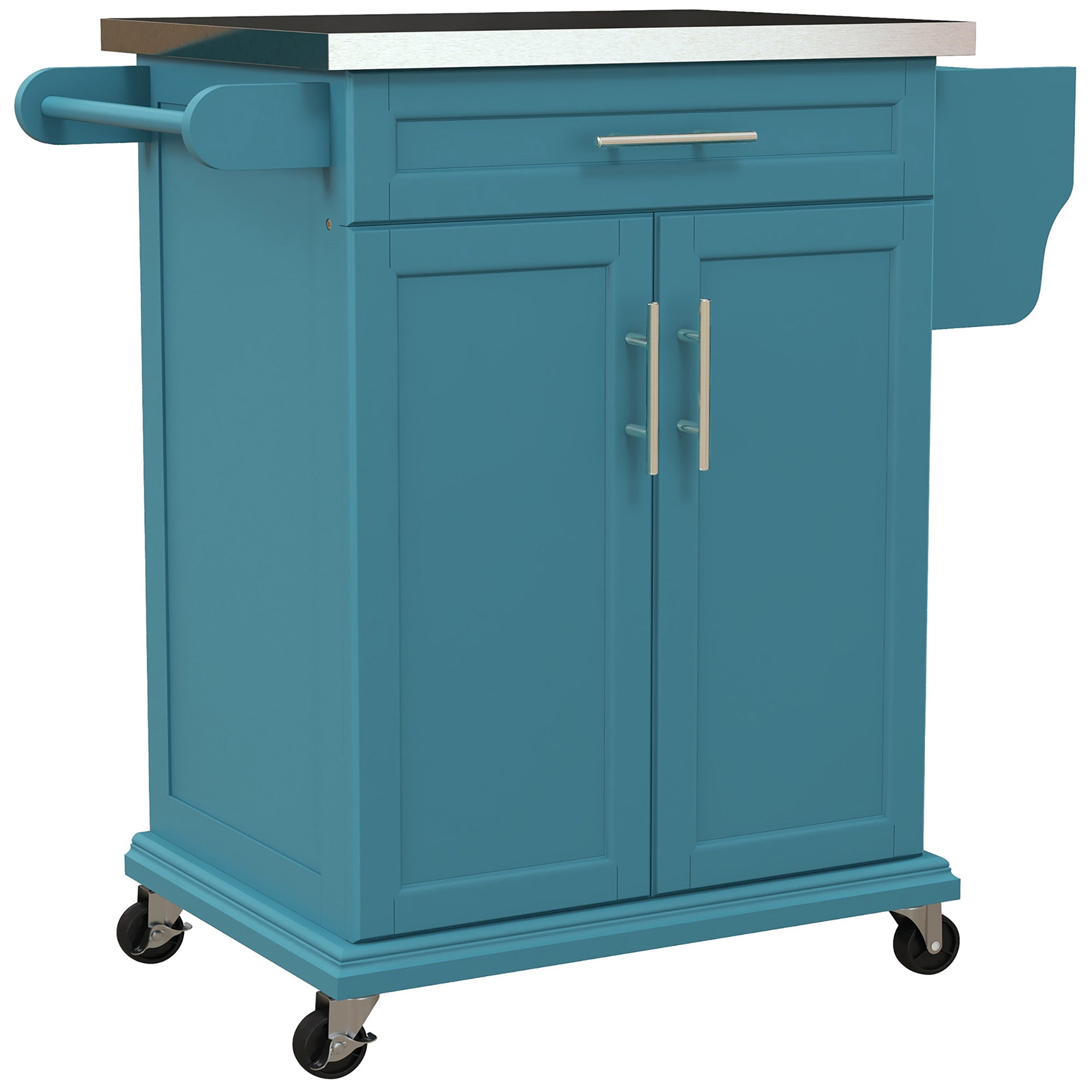 36" Stainless Steel Rolling Kitchen Cart with Drawer, Spice & Towel Racks, Blue