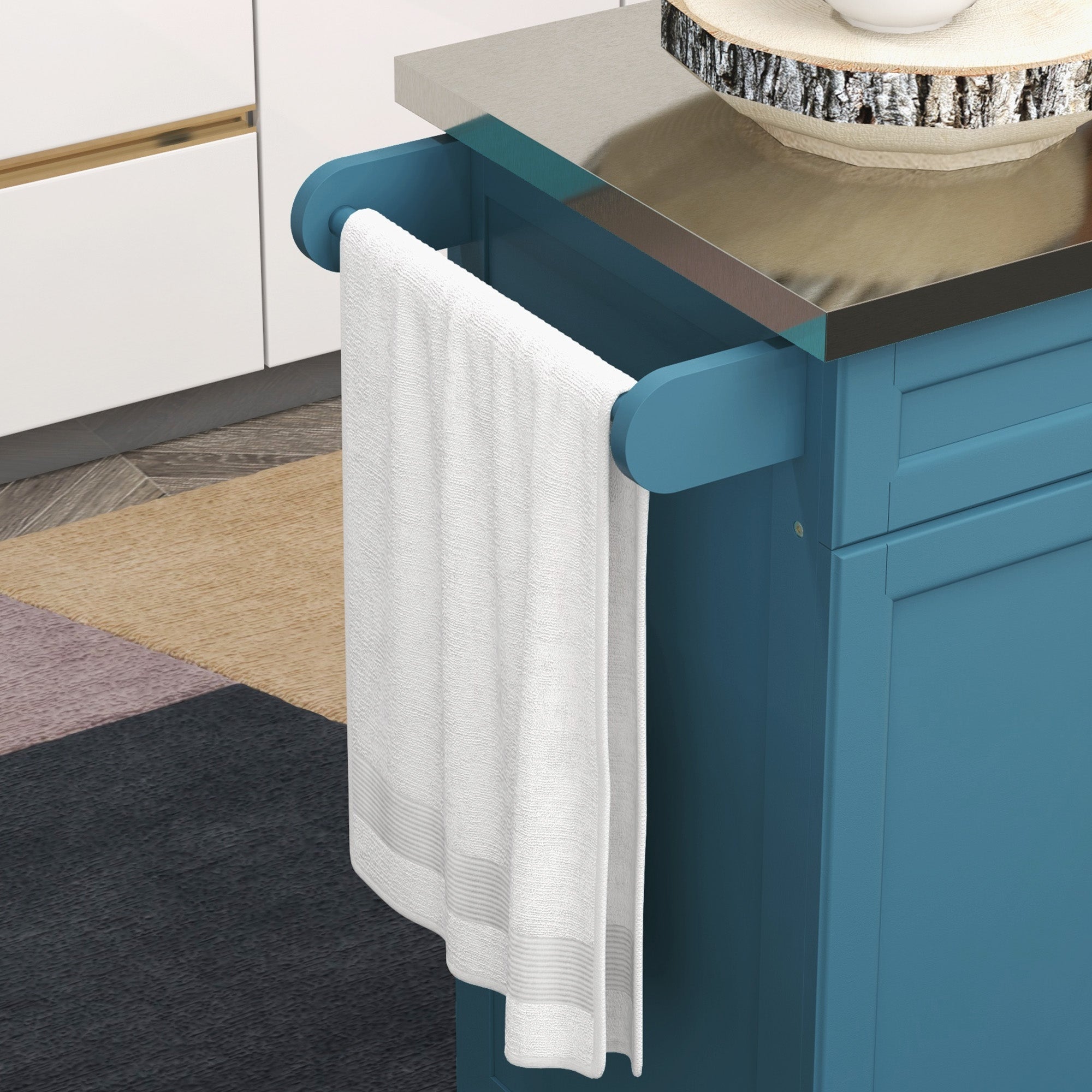 36" Stainless Steel Rolling Kitchen Cart with Drawer, Spice & Towel Racks, Blue