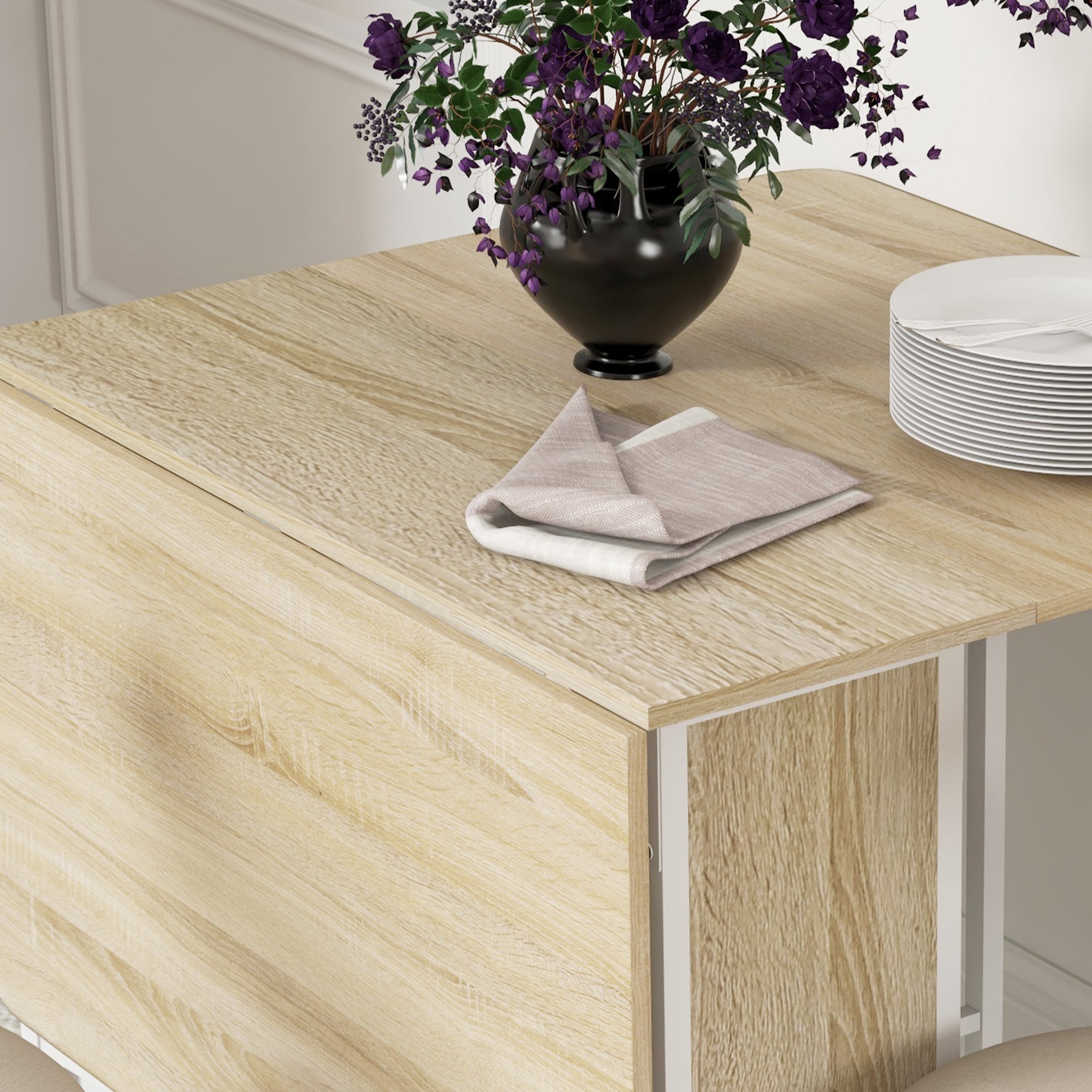 Mobile Drop Leaf Table, Folding Dining Table with 6 Wheels & Storage Shelf for Small Spaces, Kitchen, Dining Room, Natural Wood Finish