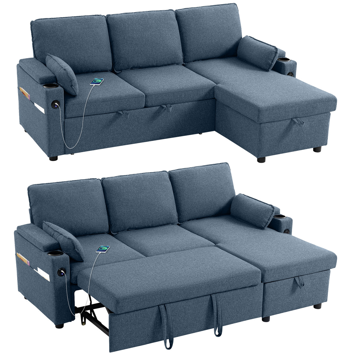 HOMCOM Corner Sofa Bed, L Shaped Sleeper Sectional Sofa with Reversible ...