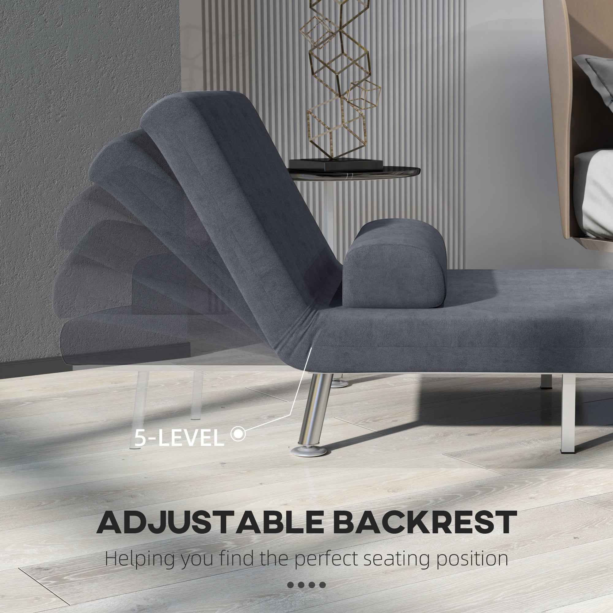 HOMCOM Velvet Single Chair Bed, 3-in-1 Convertible Sleeper Chair with Adjustable Backrest, Pillow, for Living Room, Bedroom, Charcoal Grey