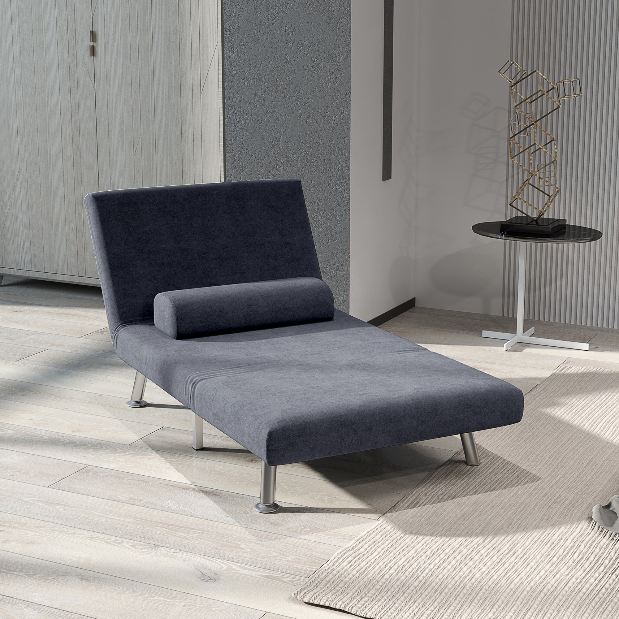 HOMCOM Velvet Single Chair Bed, 3-in-1 Convertible Sleeper Chair with Adjustable Backrest, Pillow, for Living Room, Bedroom, Charcoal Grey