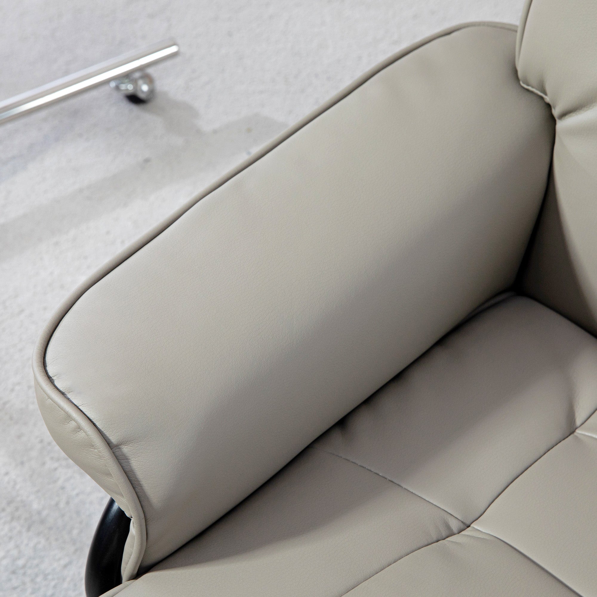 Faux Leather Reclining Chair with Ottoman, Manual Recliner with Tufted Back and Wood Frame for Living Room, Gray