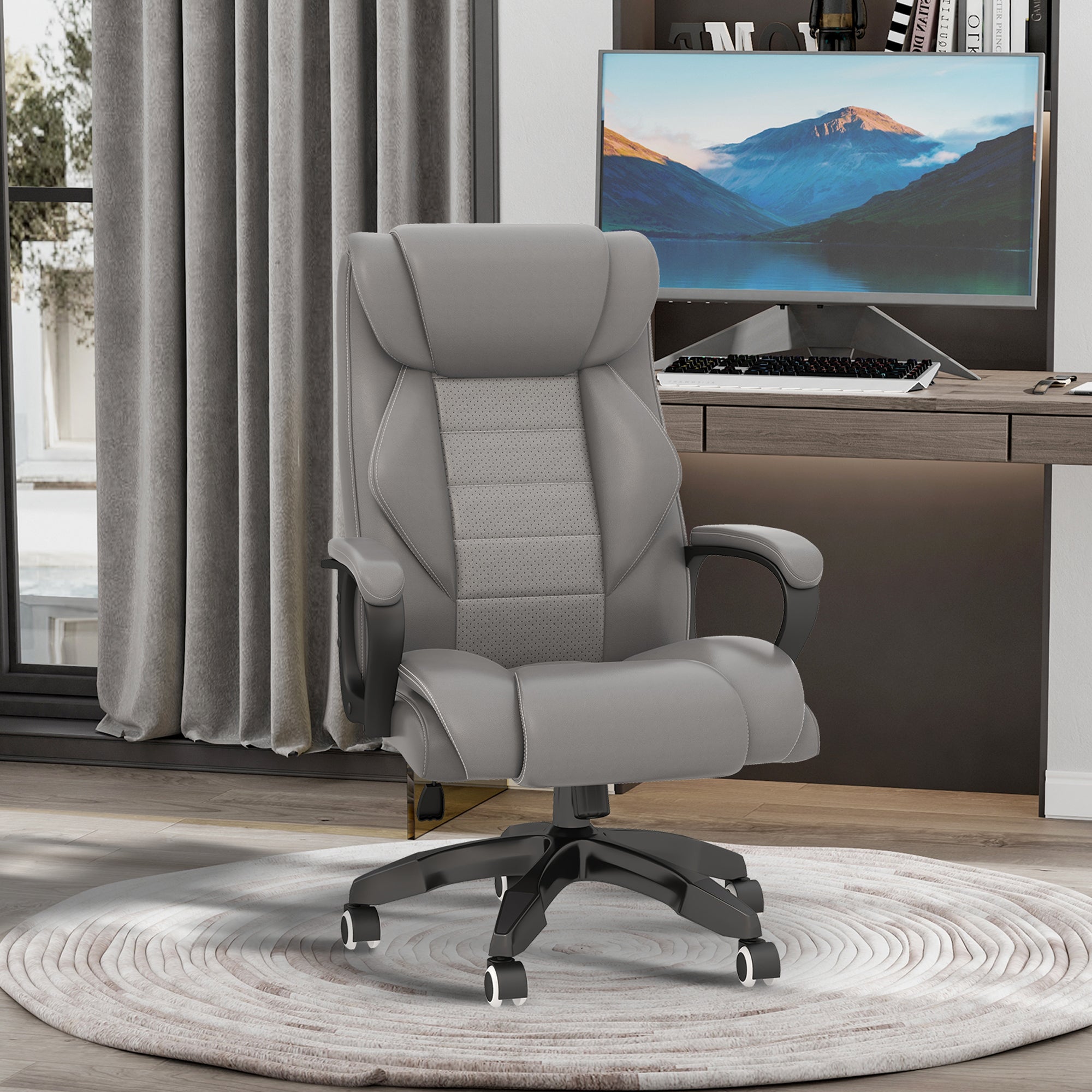 Vinsetto High Back Executive Office Chair 6- Point Vibration Massage Extra Padded Swivel Ergonomic Tilt Desk Seat, Grey