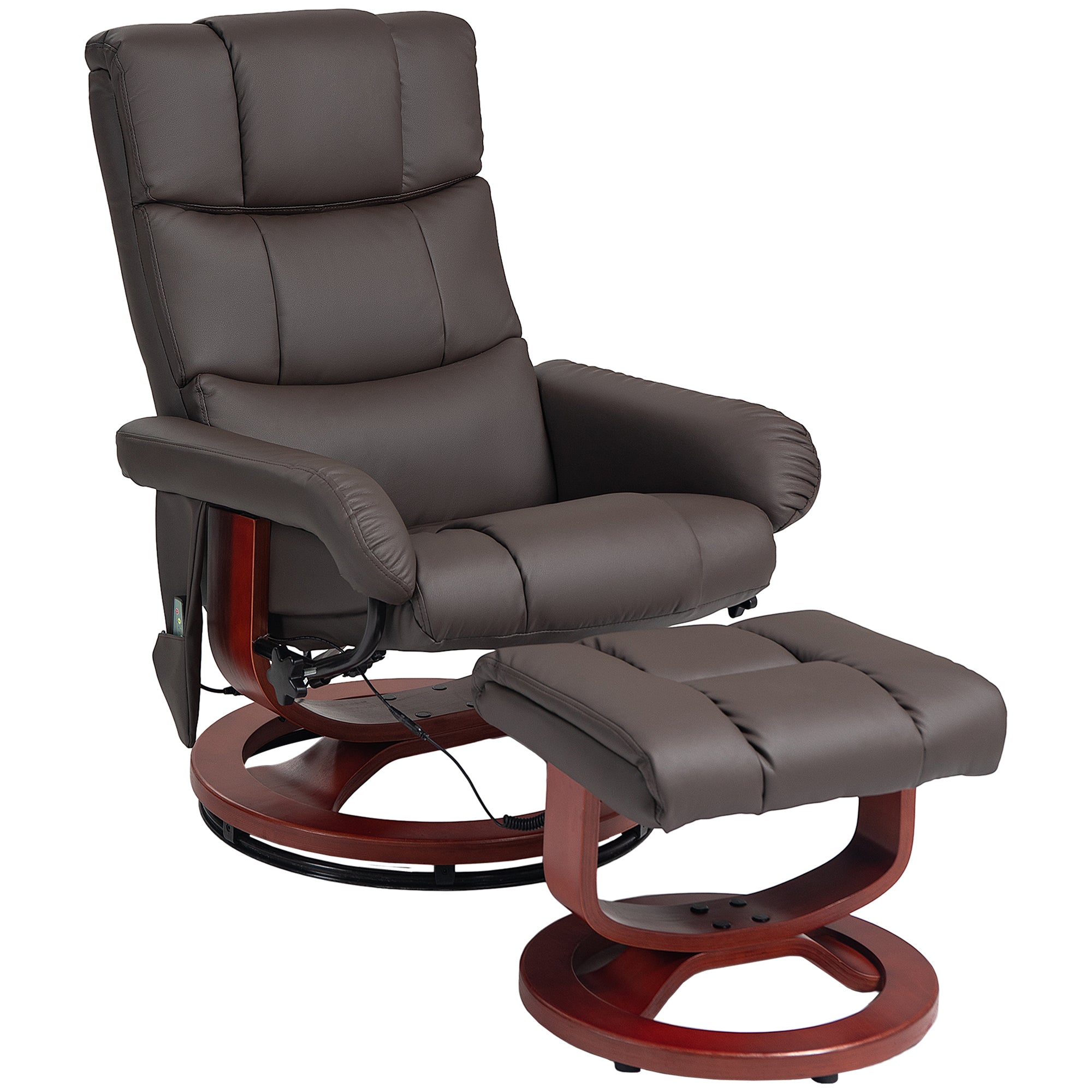 10 Points Massage Recliner Chair with Ottoman, Faux Leather Swivel Recliner, Brown