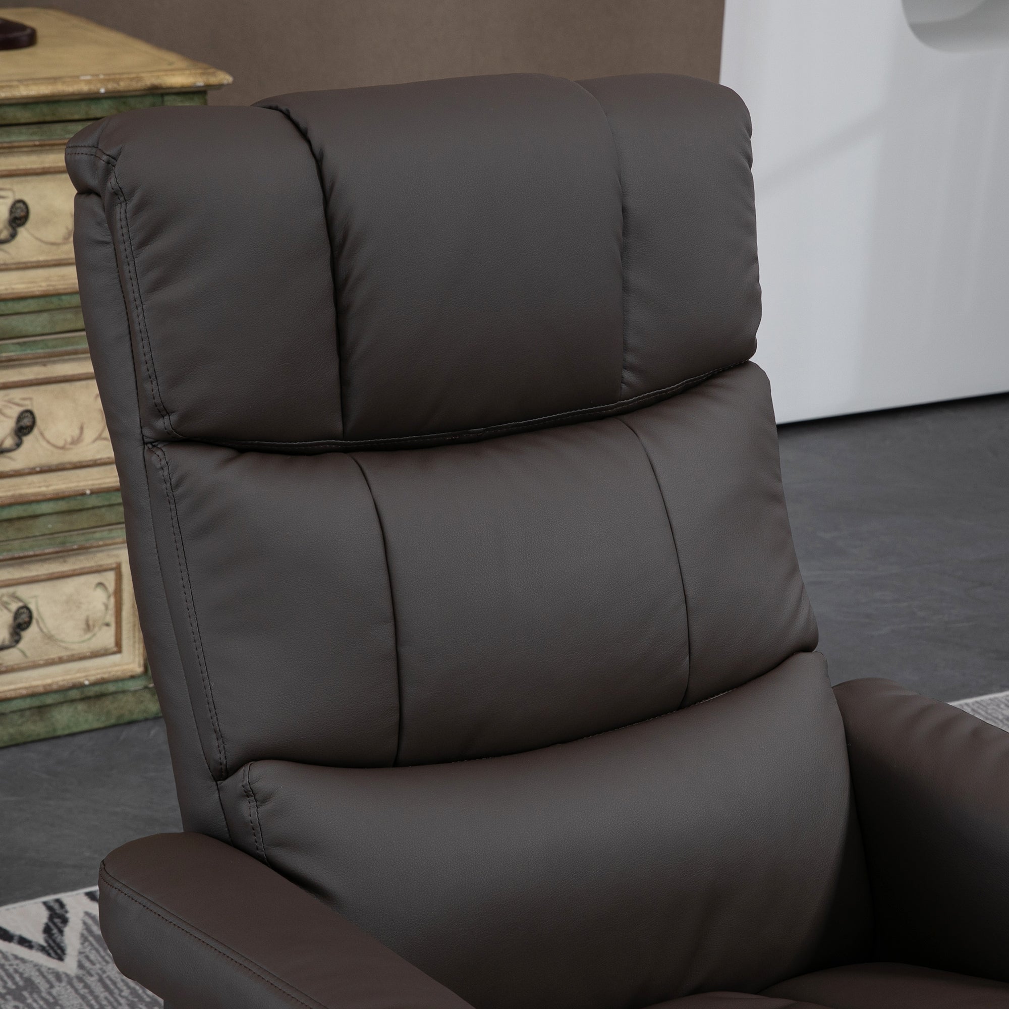 10 Points Massage Recliner Chair with Ottoman, Faux Leather Swivel Recliner, Brown