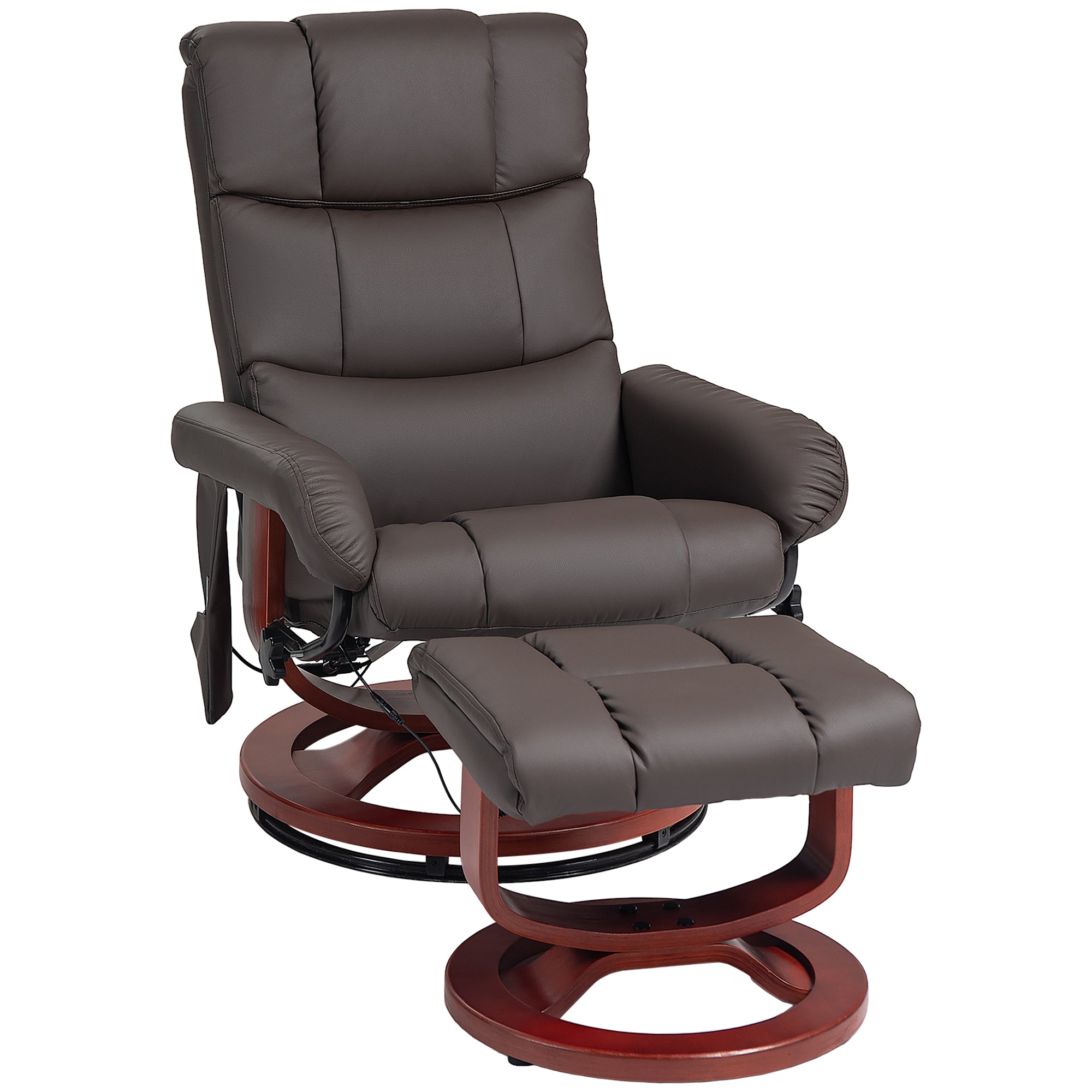 10 Points Massage Recliner Chair with Ottoman, Faux Leather Swivel Recliner, Brown