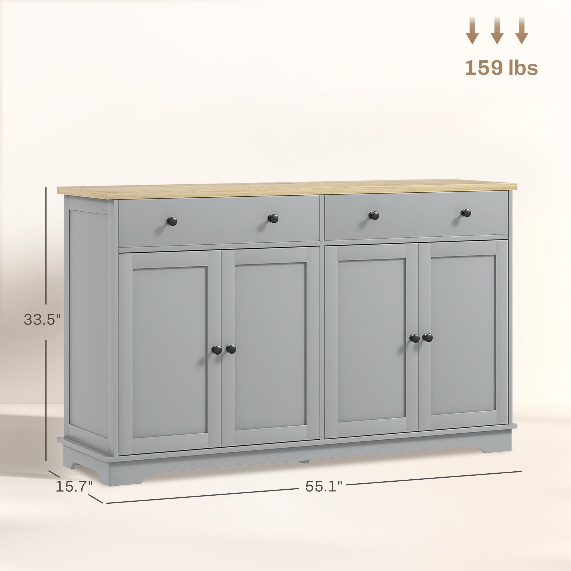 Modern Sideboard Buffet Cabinet w/ Storage Drawers & Adjustable Shelves, Gray - HOMCOM