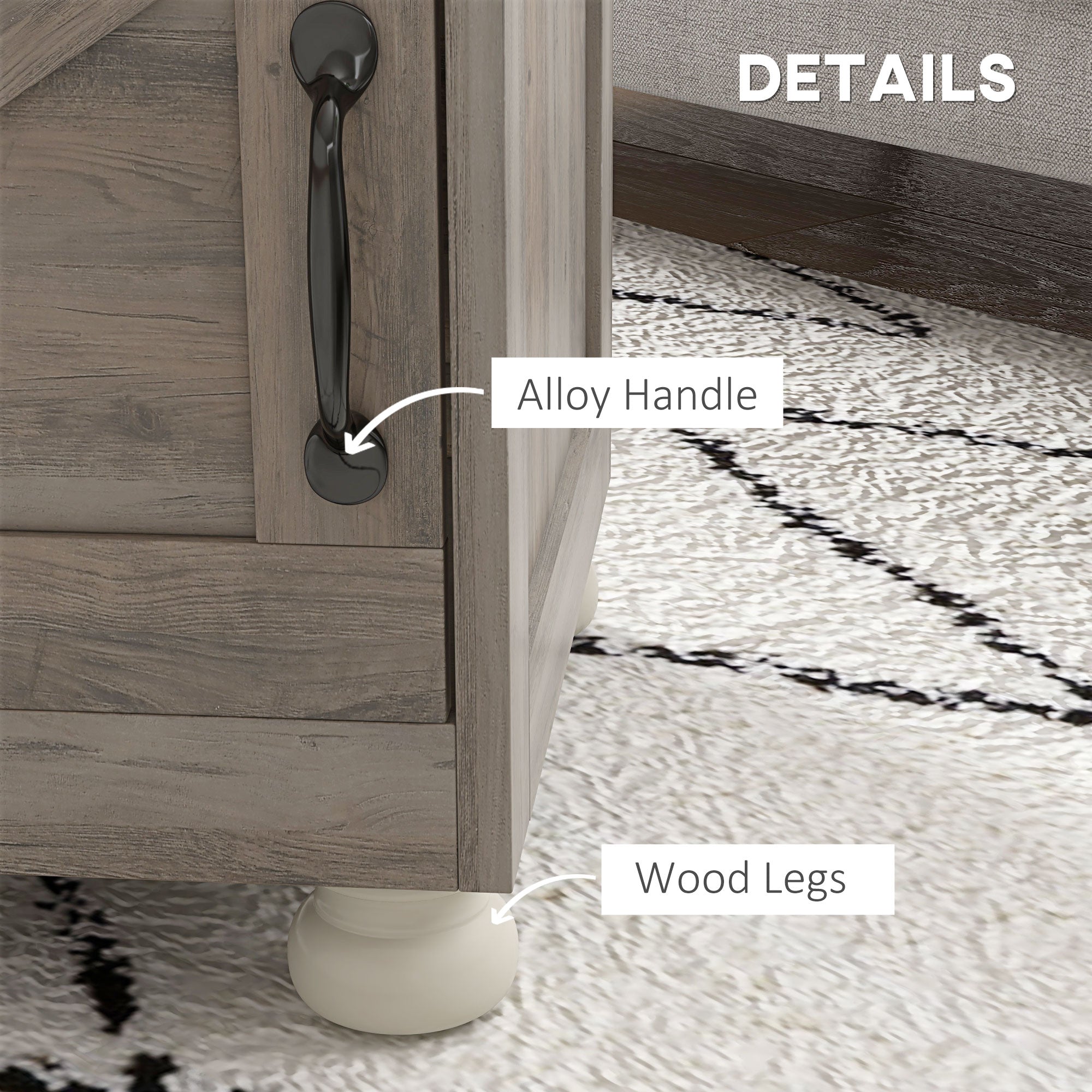 Side Table with Storage, End Table with Open Shelf, Cupboard and Wood Legs, Gray