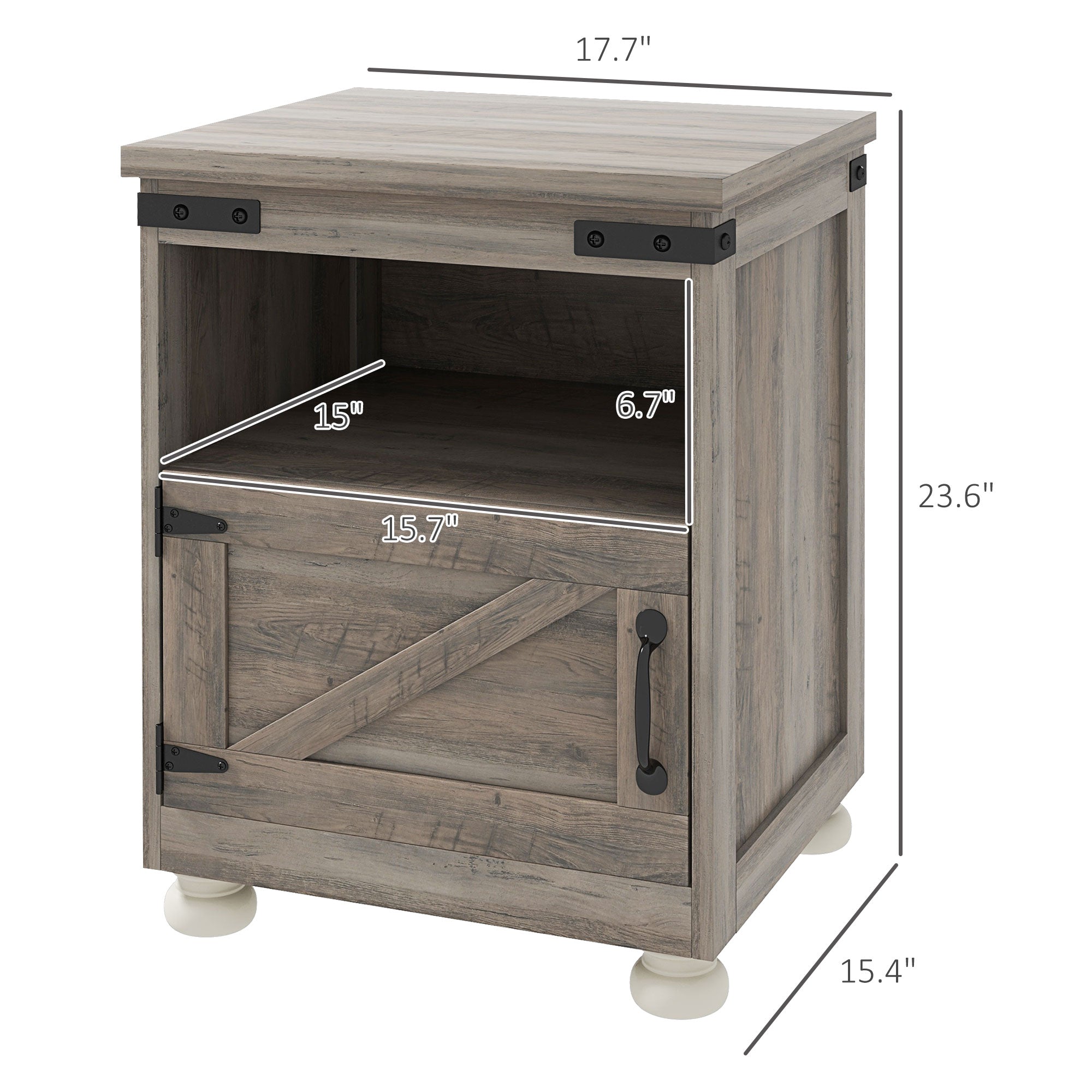 Side Table with Storage, End Table with Open Shelf, Cupboard and Wood Legs, Gray