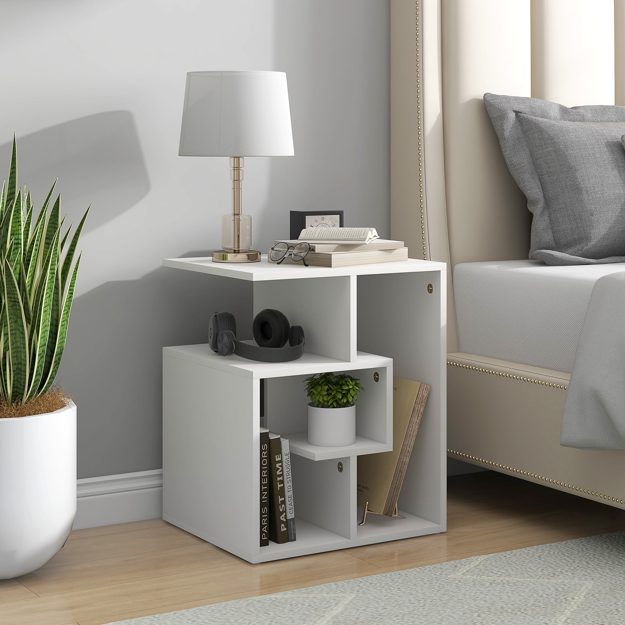 HOMCOM Side Table, 3 Tier End Table with Open Storage Shelves, Living Room Coffee Table Organiser Unit, White