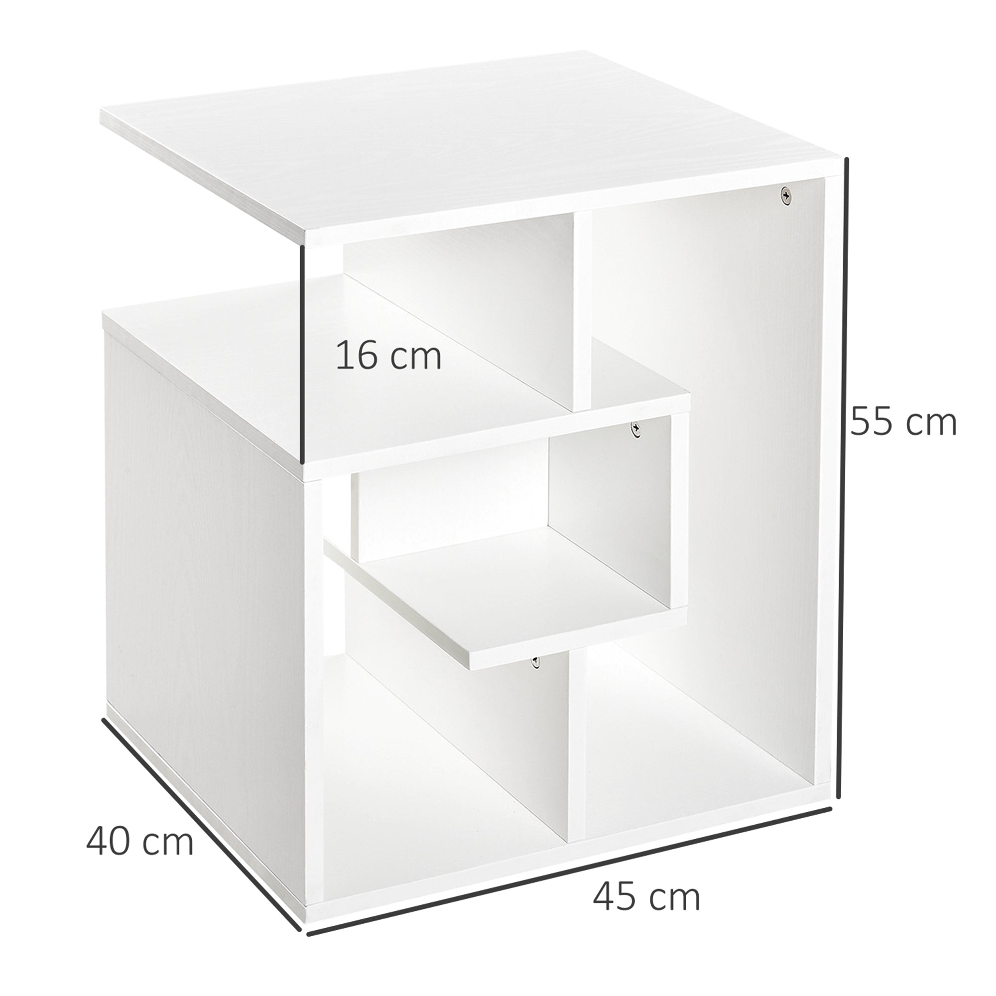 HOMCOM Side Table, 3 Tier End Table with Open Storage Shelves, Living Room Coffee Table Organiser Unit, White