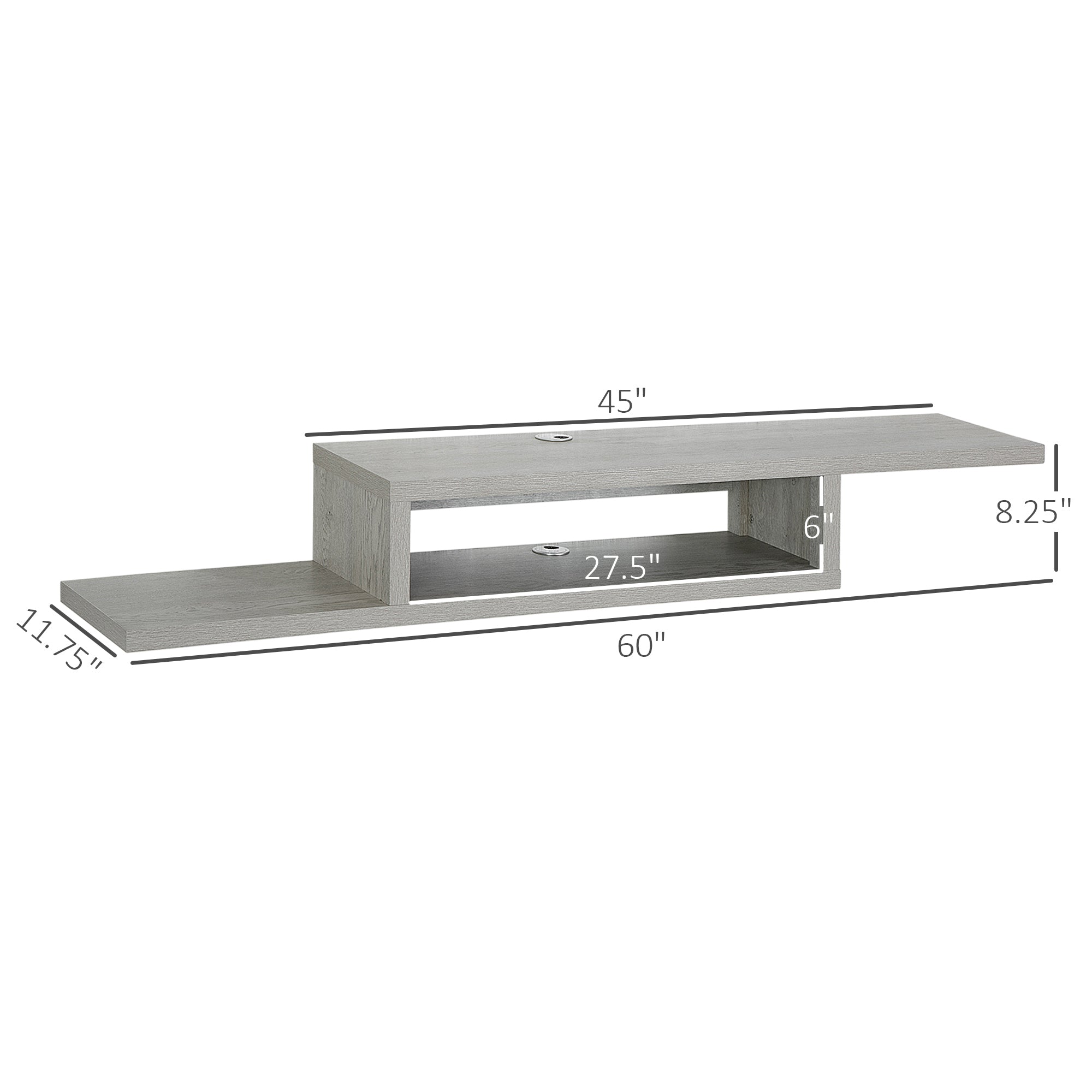Wall Mounted Media Console Floating Stand Component Shelf Entertainment Center Unit Grey
