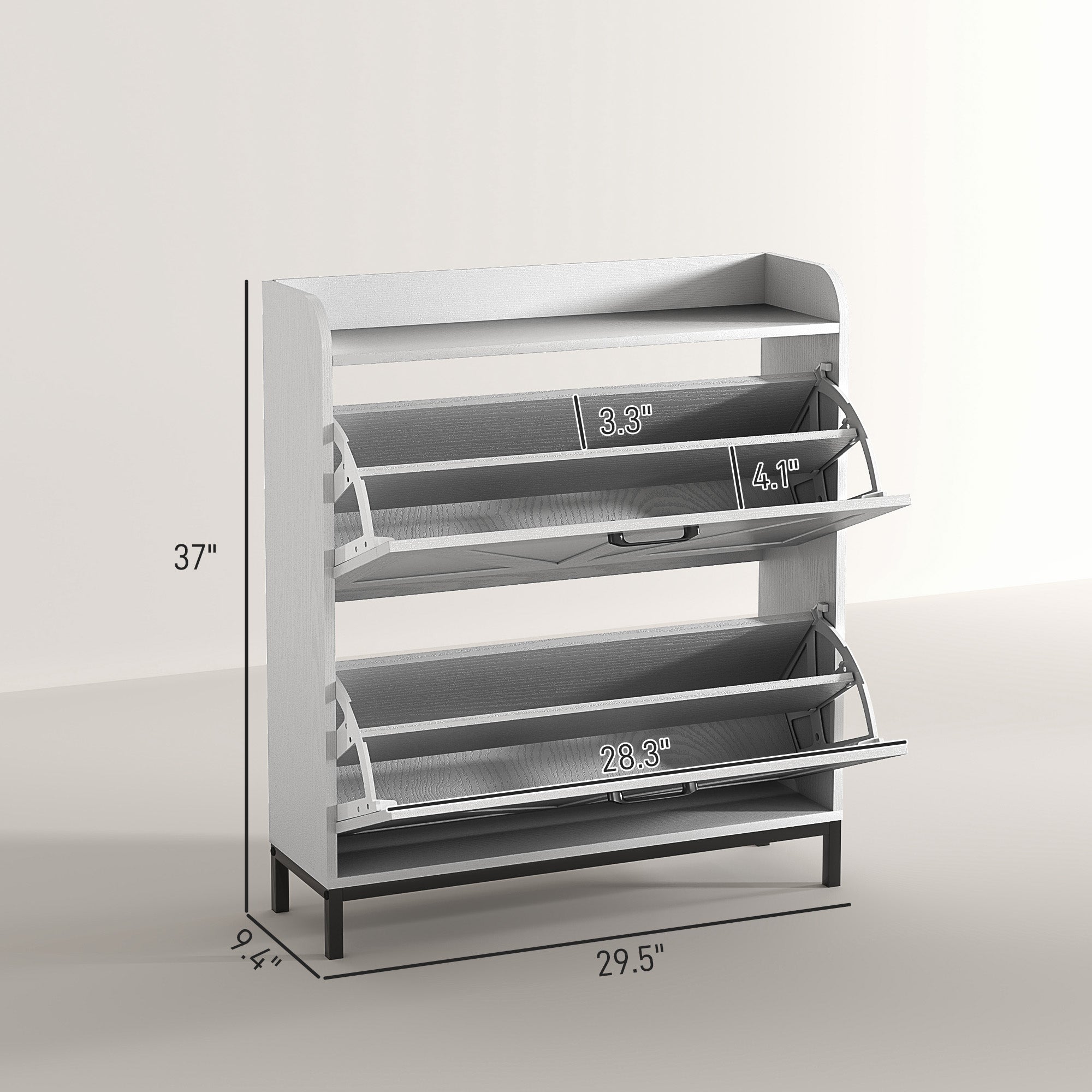 HOMCOM Shoe Storage Cabinet with 2 Flip Drawers, Legs, Farmhouse Freestanding Narrow Shoe Cabinet, Slim Hidden Rack Organizer for Entryway, Hallway, White Wood Grain