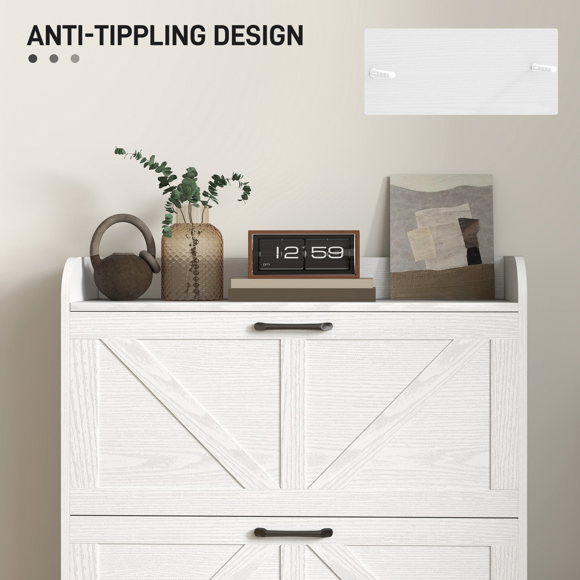 HOMCOM Shoe Storage Cabinet with 2 Flip Drawers, Legs, Farmhouse Freestanding Narrow Shoe Cabinet, Slim Hidden Rack Organizer for Entryway, Hallway, White Wood Grain