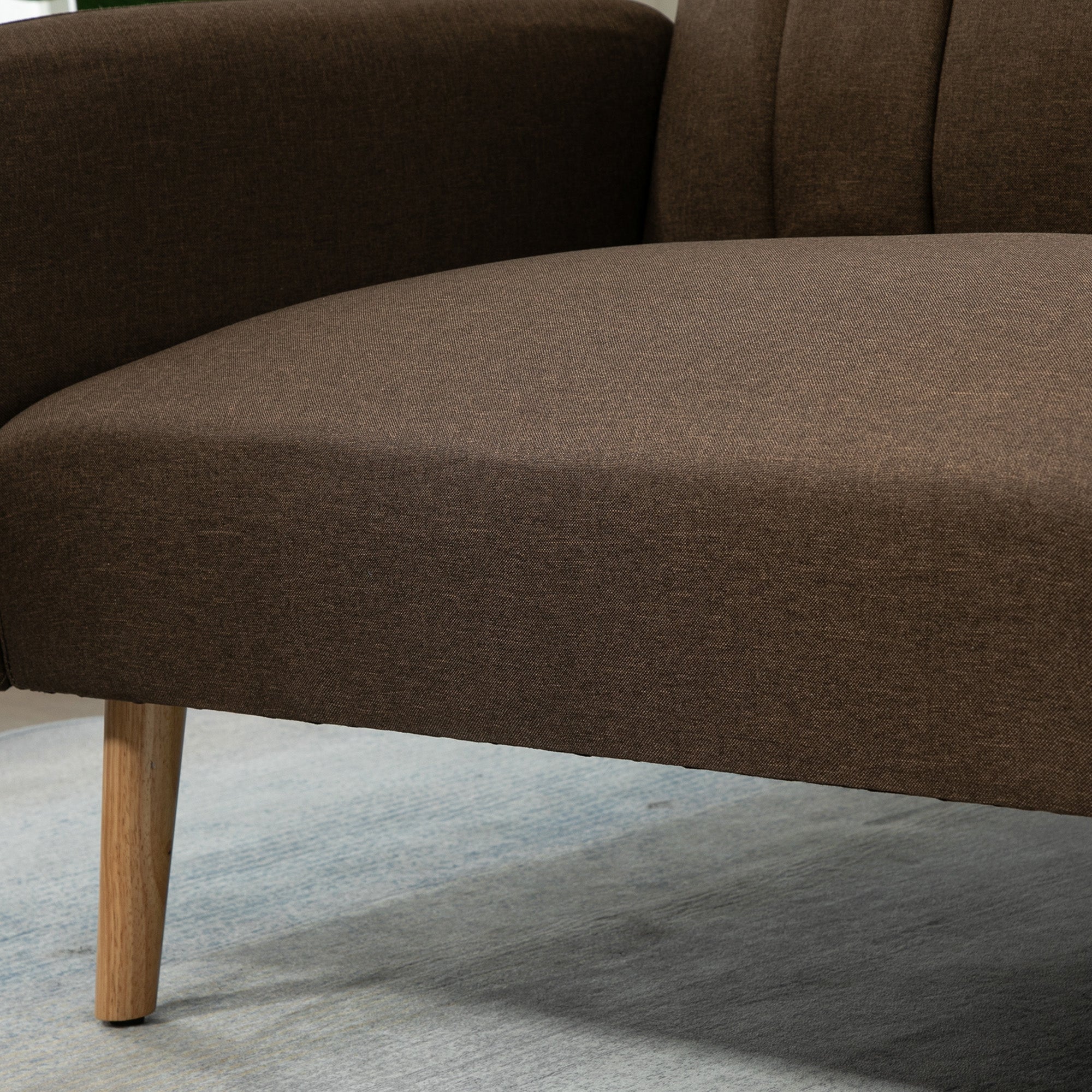 Two Seater Sofa Bed, Convertible Futon Couch Bed, Linen Upholstered Loveseat with Adjustable Backrest for Small Spaces, Living Room, Apartment, and Dorm, Brown