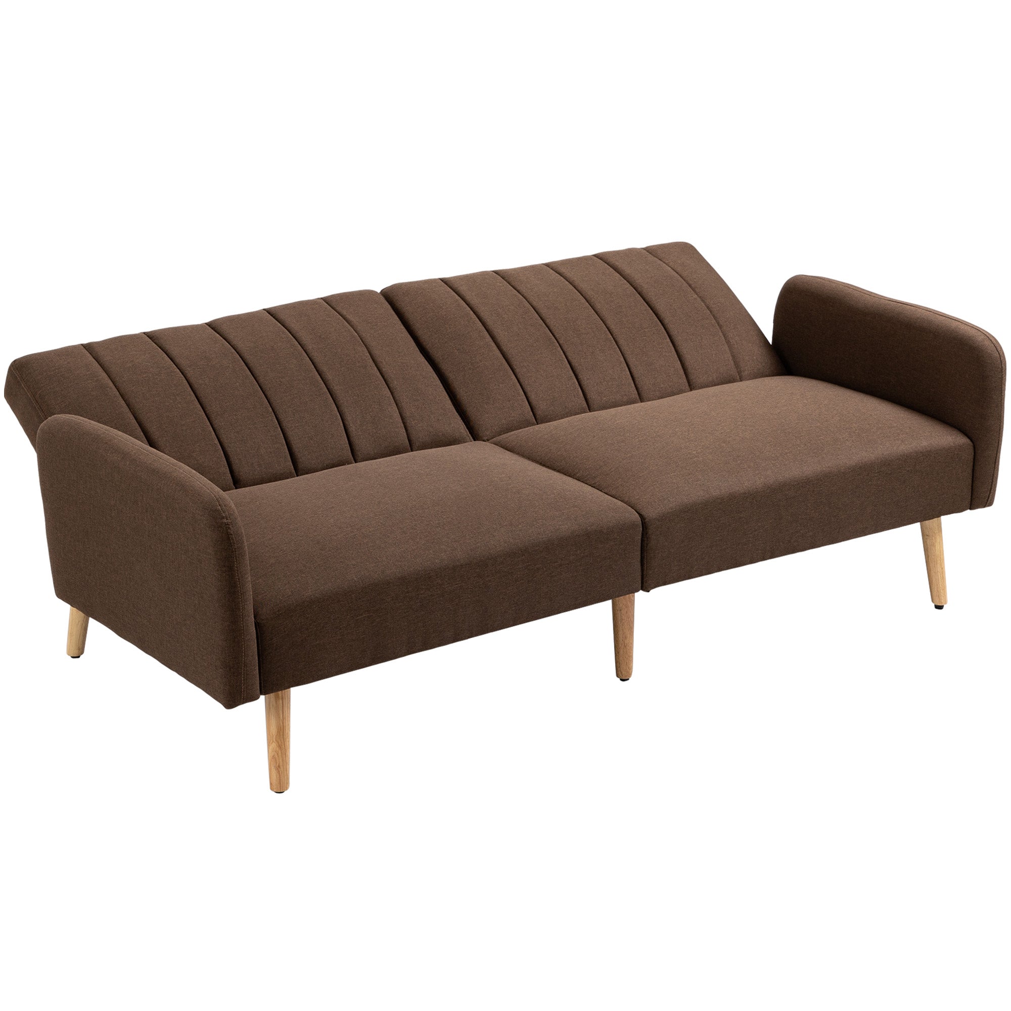 Two Seater Sofa Bed, Convertible Futon Couch Bed, Linen Upholstered Loveseat with Adjustable Backrest for Small Spaces, Living Room, Apartment, and Dorm, Brown