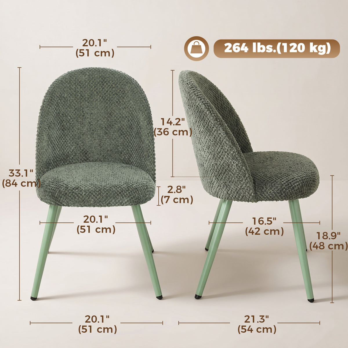Modern Dining Chairs Set of 2, Velvet Fabric Upholstered Kitchen Chairs with Thick Padded Seat and Backrest, Metal Legs for Dining Room, Kitchen, Home Office, Dark Green