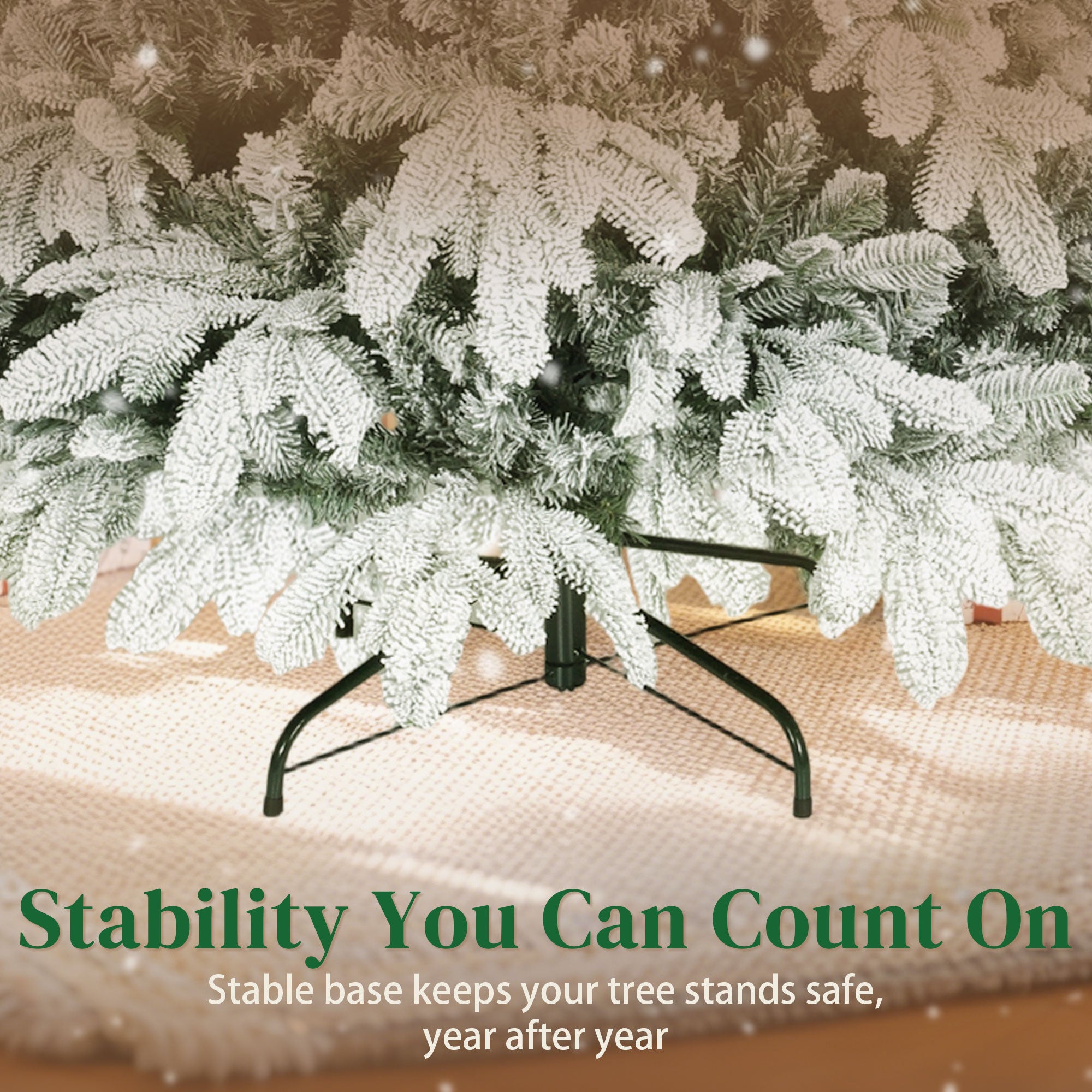 7 ft Artificial Flocked Christmas Tree with 1867 Branches, Hinged Xmas Tree with Foldable Metal Stand, Easy Assembly for Home Office Decor