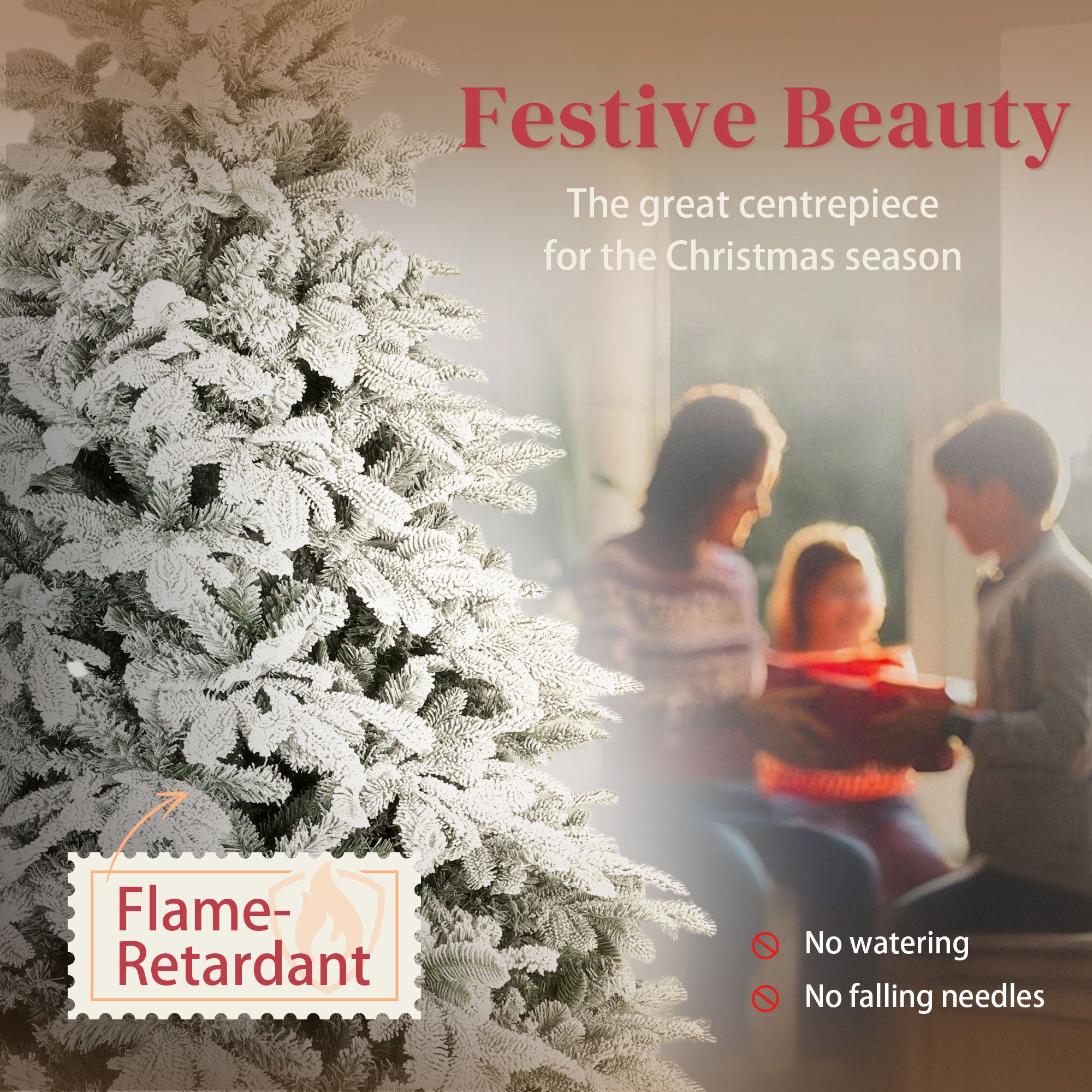 7 ft Artificial Flocked Christmas Tree with 1867 Branches, Hinged Xmas Tree with Foldable Metal Stand, Easy Assembly for Home Office Decor