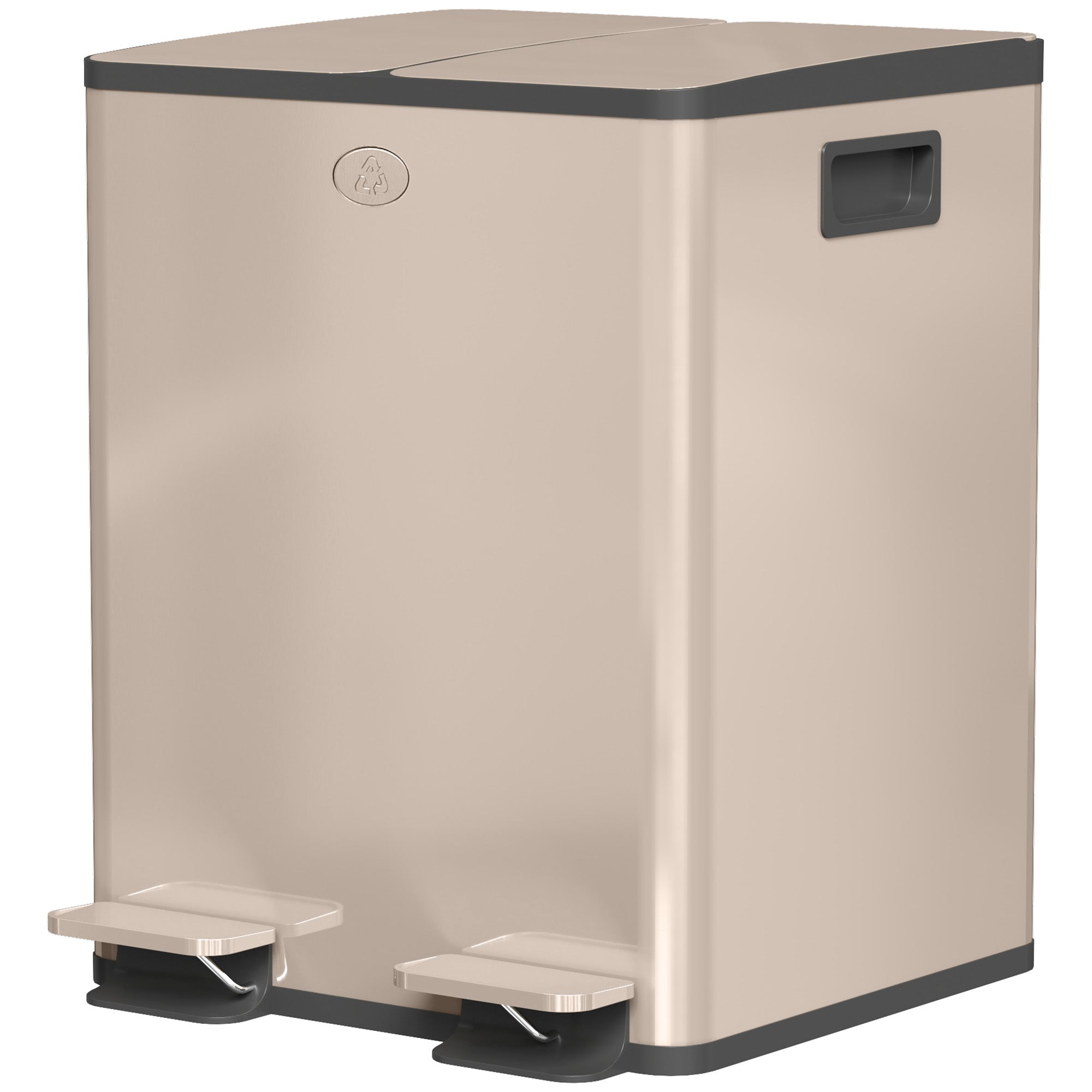 HOMCOM Dual Kitchen Bin, 2 x 20L Pedal Bin, Stainless Steel Double Rubbish Bin with Soft Close Lid, Removable Inner Buckets, Fingerprint-Proof for Recycling and Waste, Gold Tone