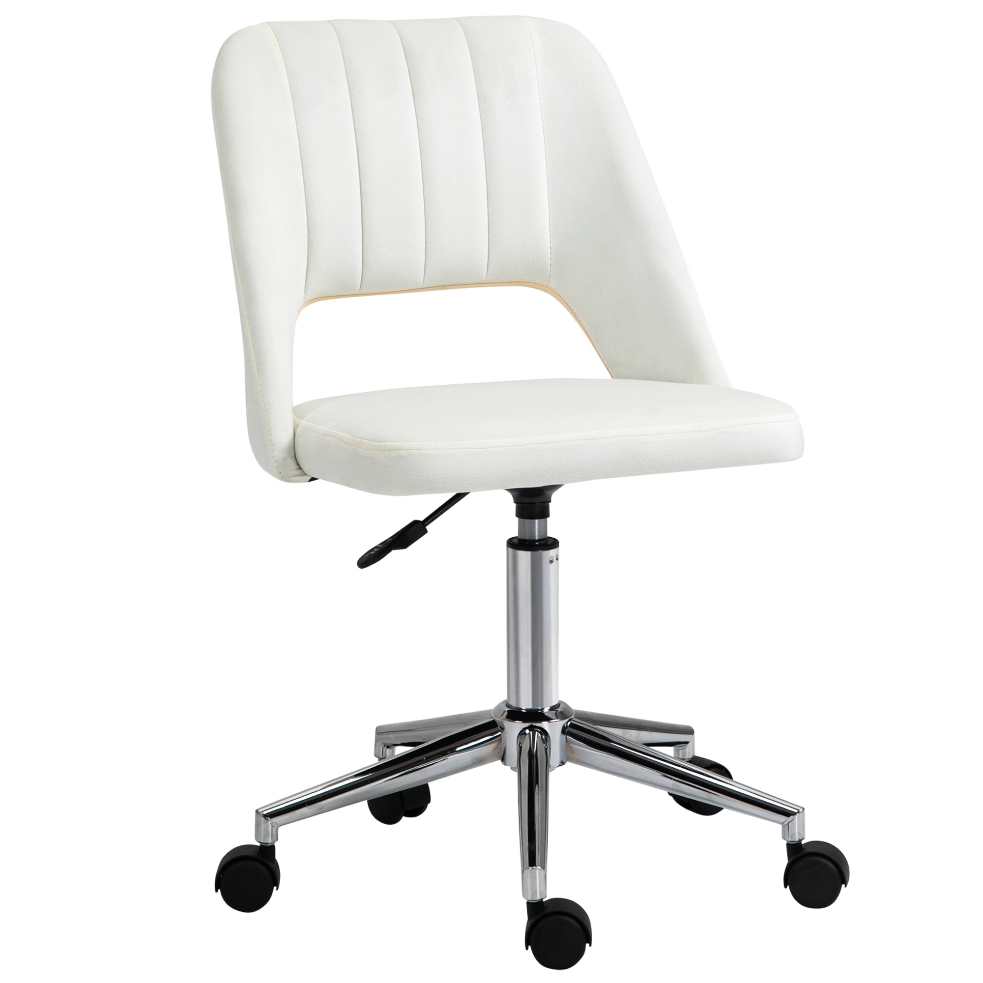 Vinsetto Home Office Desk Chair, Height Adjustable Computer Task Chair, Modern Fabric Makeup Vanity Chair with Swivel Wheels, Cream White
