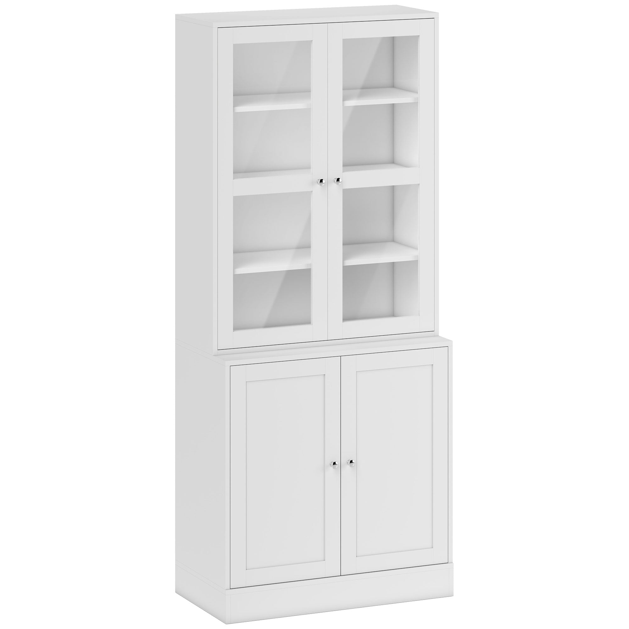Modern Bookcase with Glass Doors, Display Storage Cabinet w/ Adjustable Shelves, White - HOMCOM