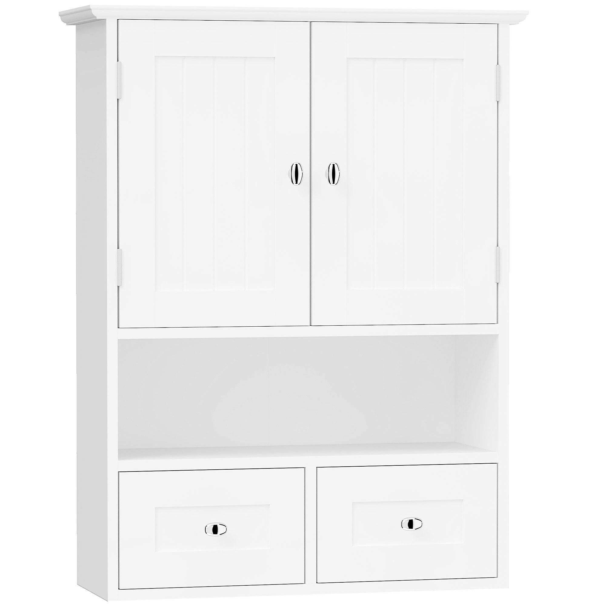 Bathroom Wall Cupboard, Over Toilet Storage Medicine Cabinet with Shelf & Drawers, White