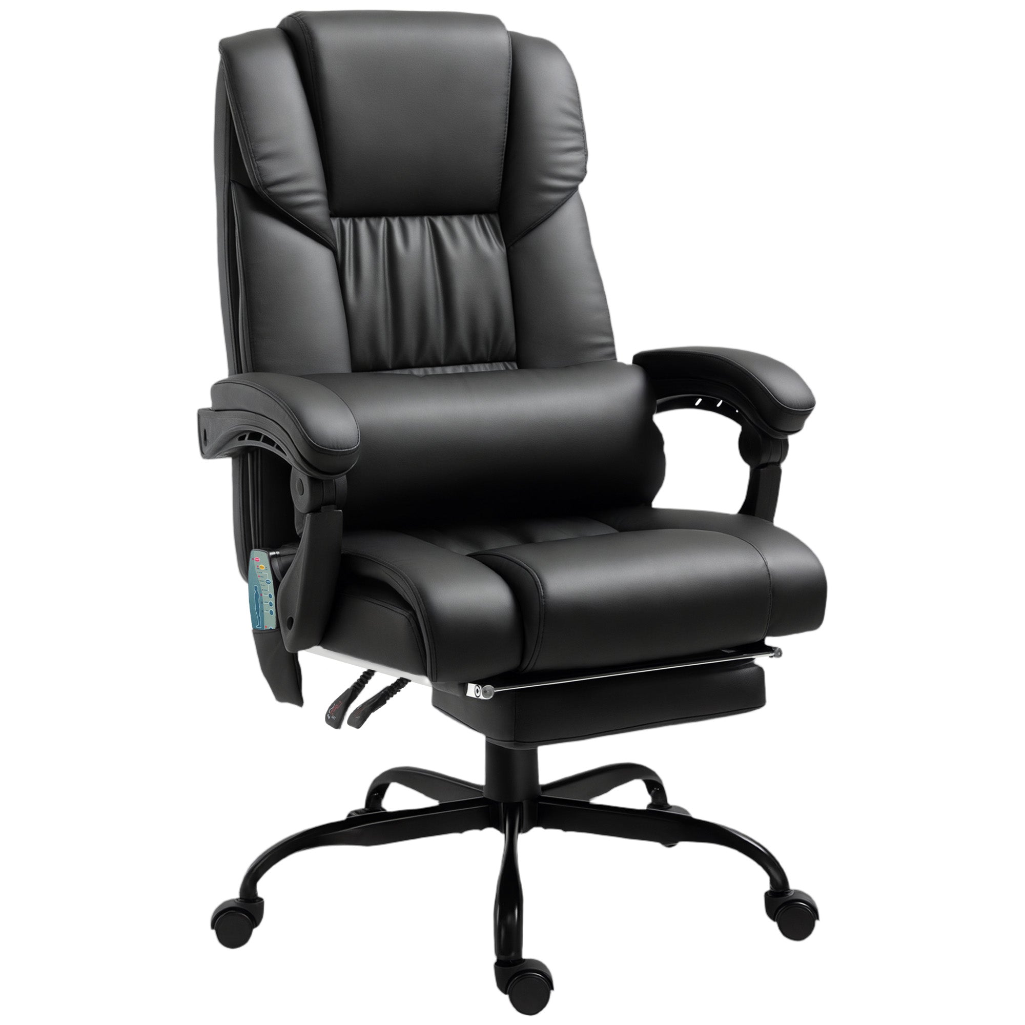 High Back Massage Office Chair with 6 Vibration Points, PU Leather Reclining Computer Chair, Ergonomic Desk Chair Black
